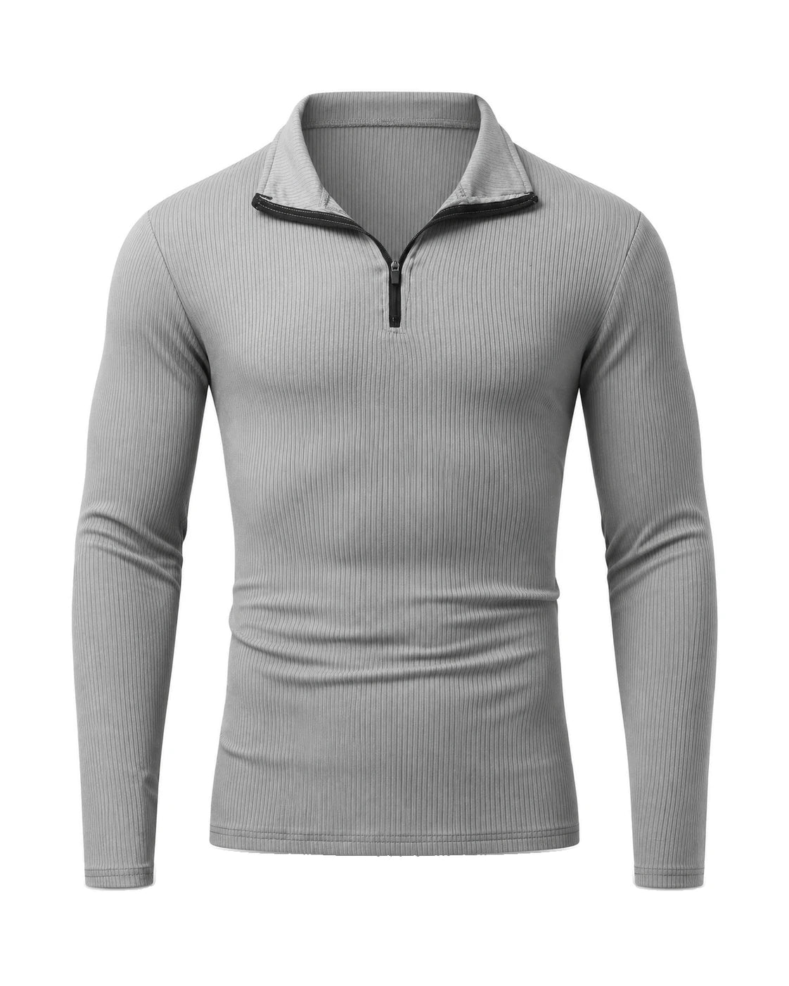 Men's Cotton-Blend Long-Sleeve Zip Polo Shirt - Horace - Light Gray