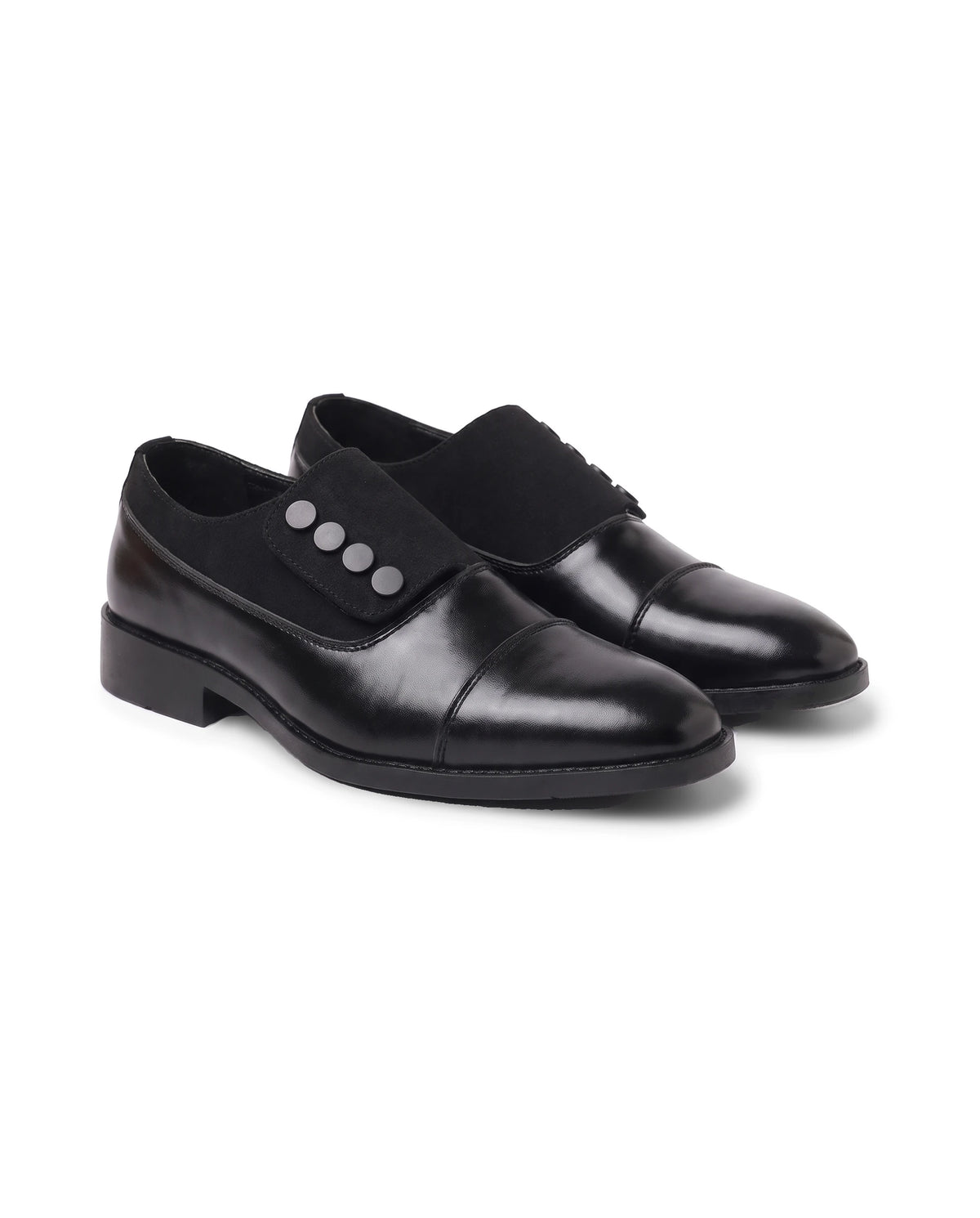 Men's Cap-Toe Button Panel Dress Shoes - Roderick - Black