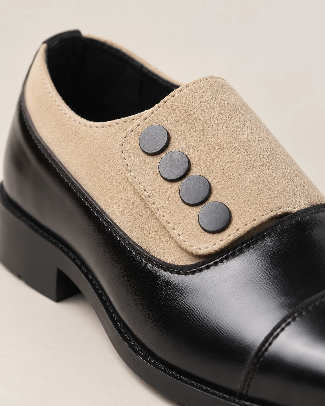 Men's Cap-Toe Button Panel Dress Shoes - Roderick - Suede Strap with Four Buttons