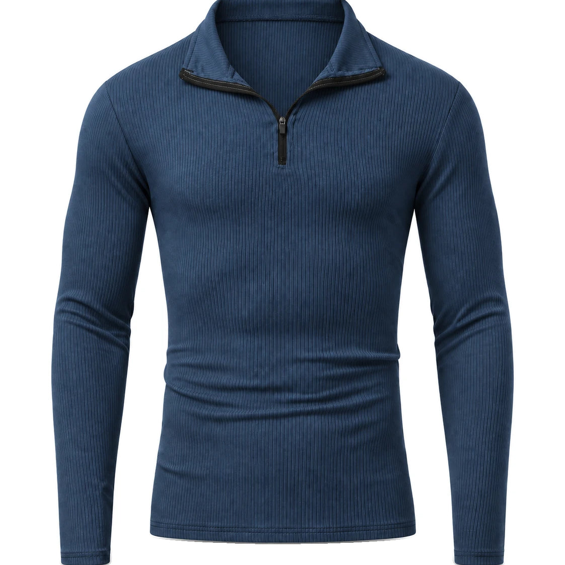 Men's Cotton-Blend Long-Sleeve Zip Polo Shirt - Horace - Navy