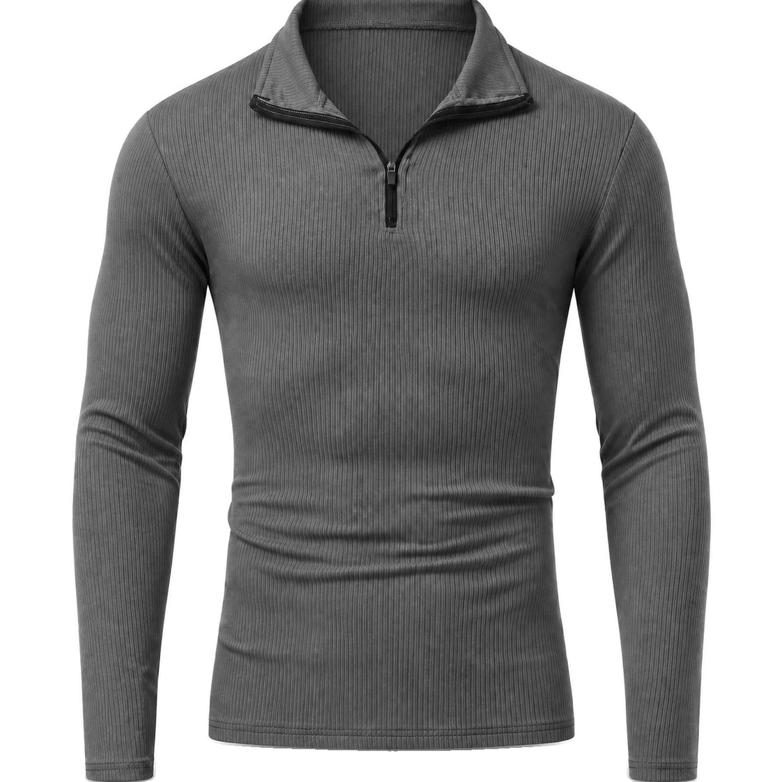 Men's Cotton-Blend Long-Sleeve Zip Polo Shirt - Horace - Dark Gray
