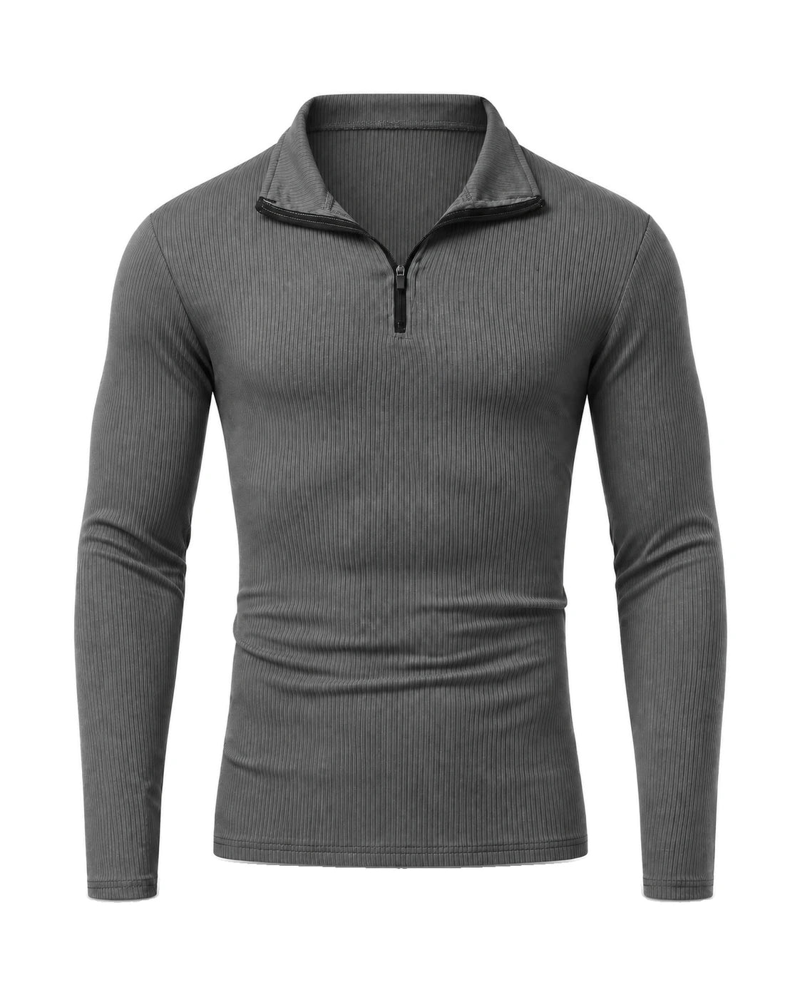 Men's Cotton-Blend Long-Sleeve Zip Polo Shirt - Horace - Dark Gray