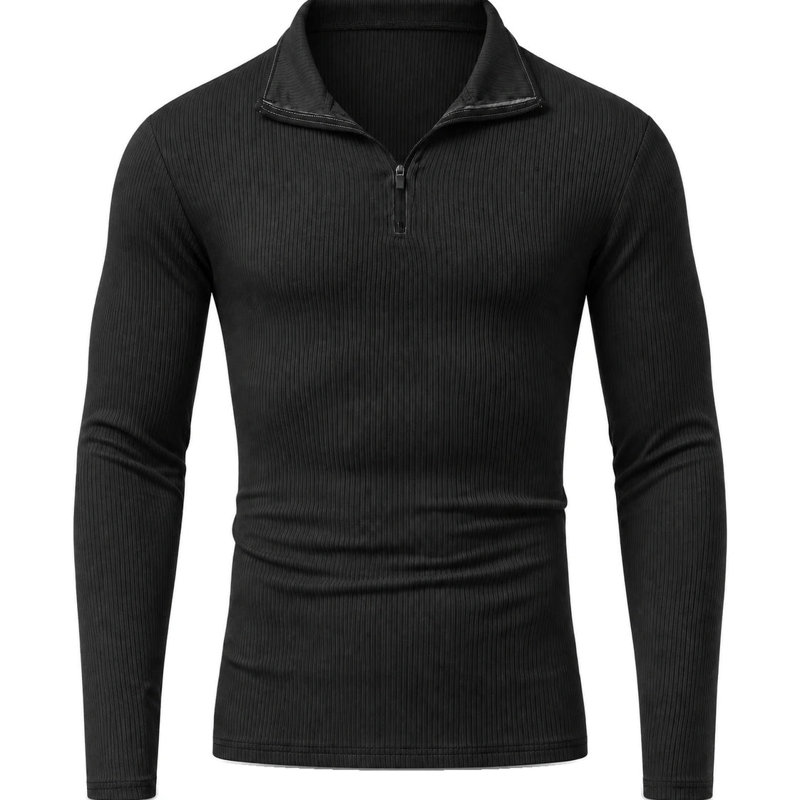 Men's Cotton-Blend Long-Sleeve Zip Polo Shirt - Horace - Black