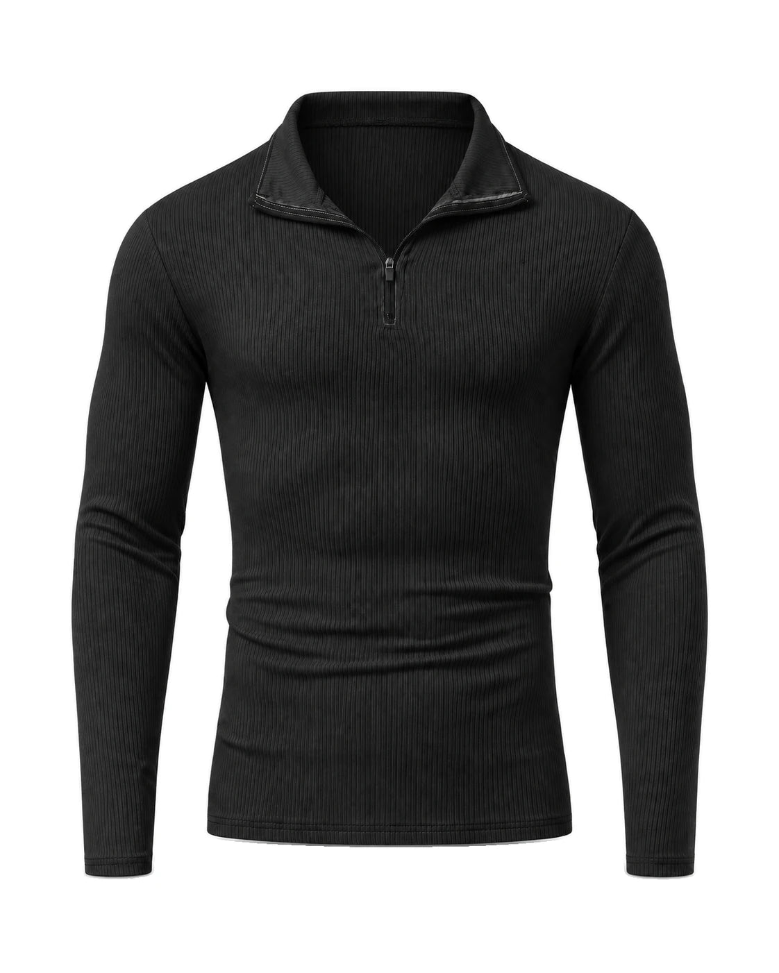 Men's Cotton-Blend Long-Sleeve Zip Polo Shirt - Horace - Black