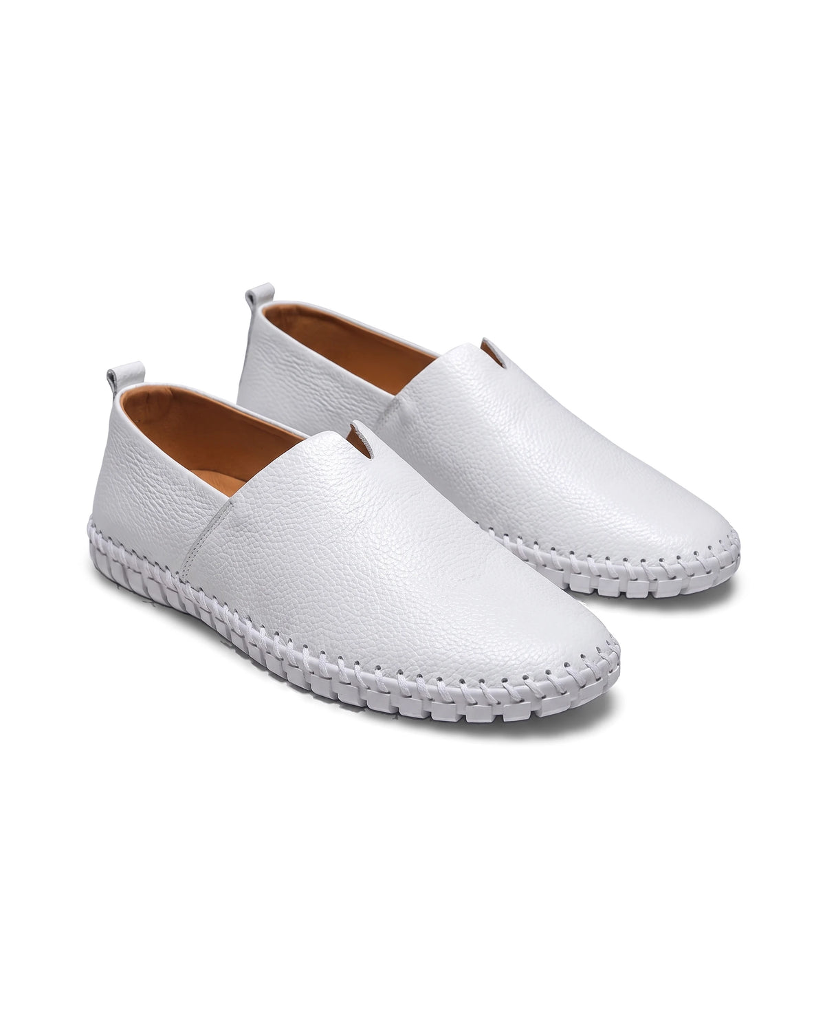 Men's Leather Slip-On Driving Loafers - Abraham - White