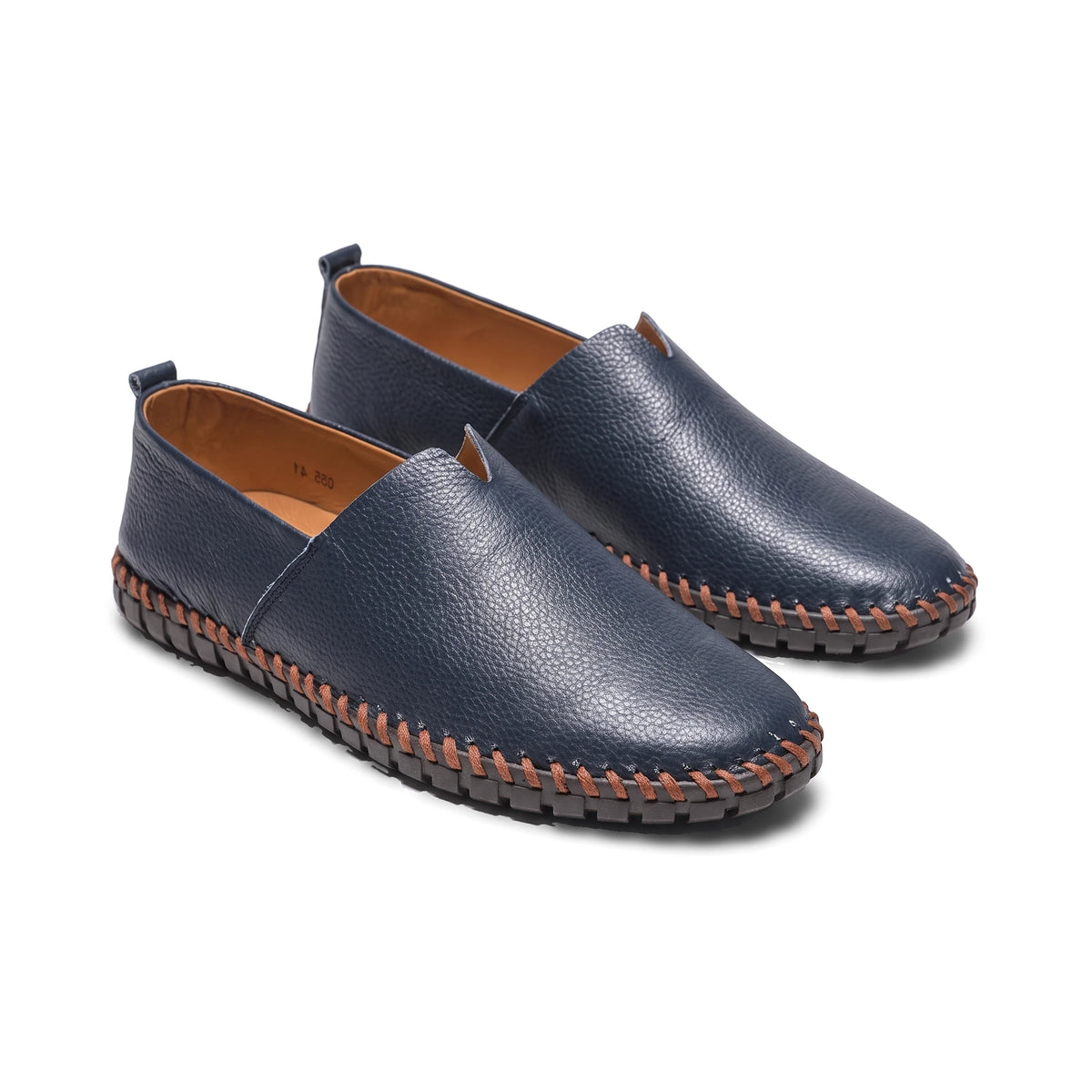 Men's Leather Slip-On Driving Loafers - Abraham - Navy