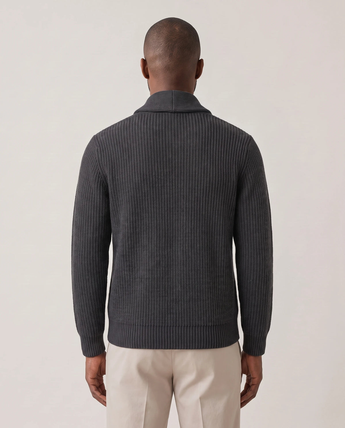 Men's Shawl Collar Button-Front Cardigan - Jermaine - Model Back View