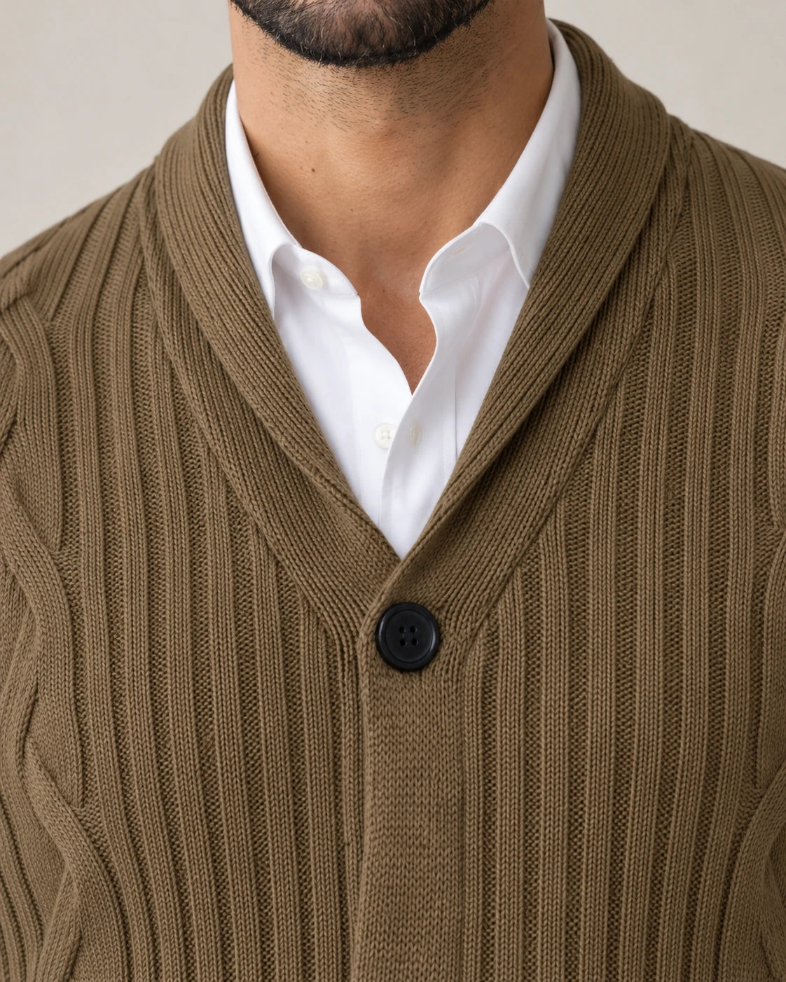 Men's Shawl Collar Knit Cardigan - Jamal - Narrow Ribbed Shawl Collar
