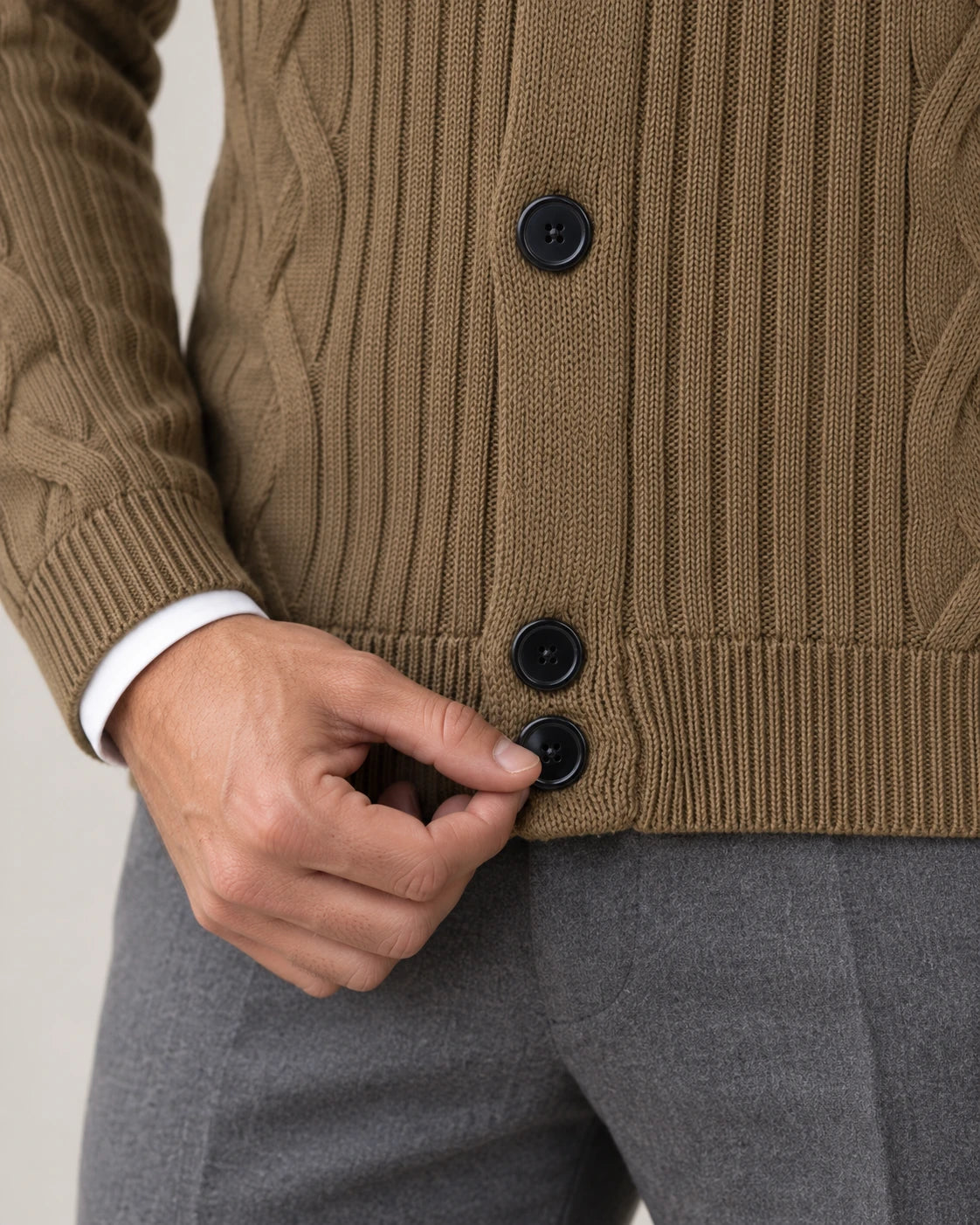 Men's Shawl Collar Knit Cardigan - Jamal - Double Button Ribbed Hem