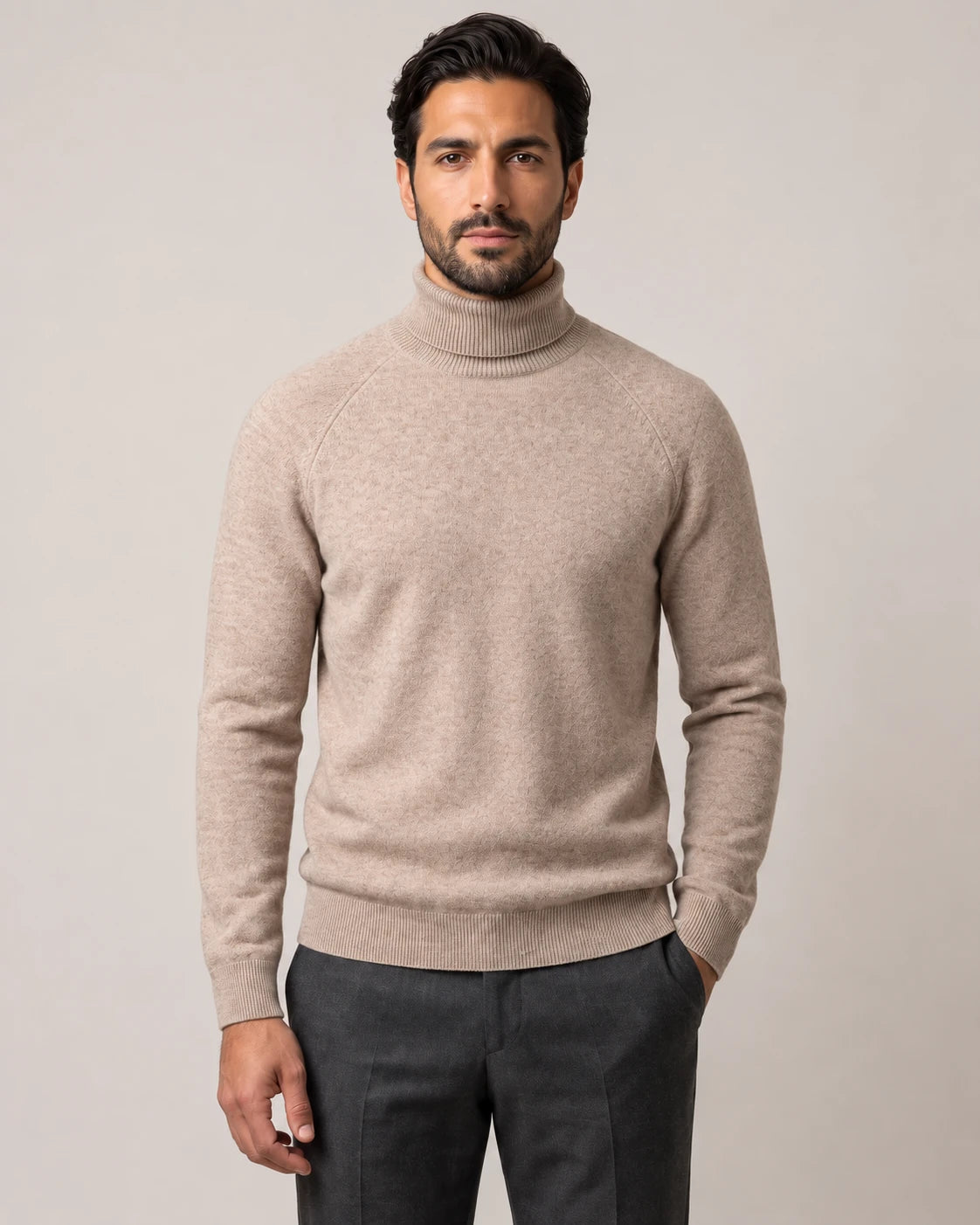 Men's Wool Turtleneck Sweater - Jeremy - Model Front View