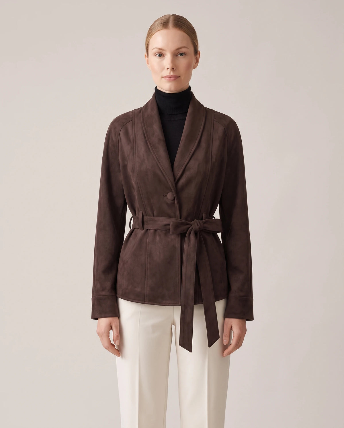 Women's Belted Wrap Jacket - Carmen - Model Front View