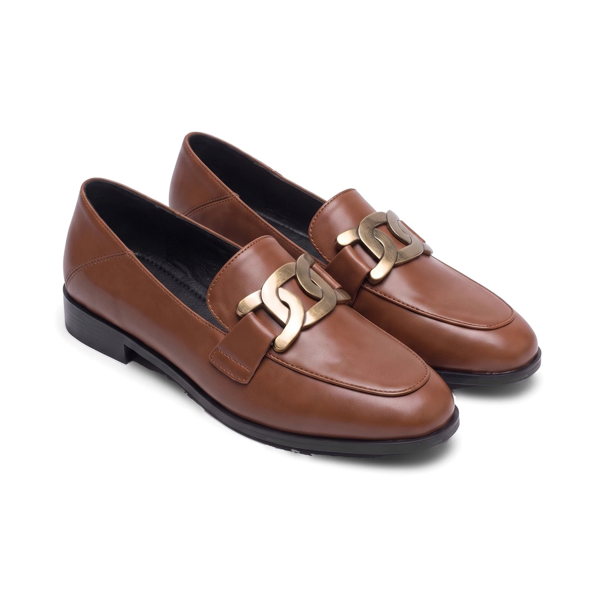 Women's Chain-Trim Leather Loafers - Duchess - Brown