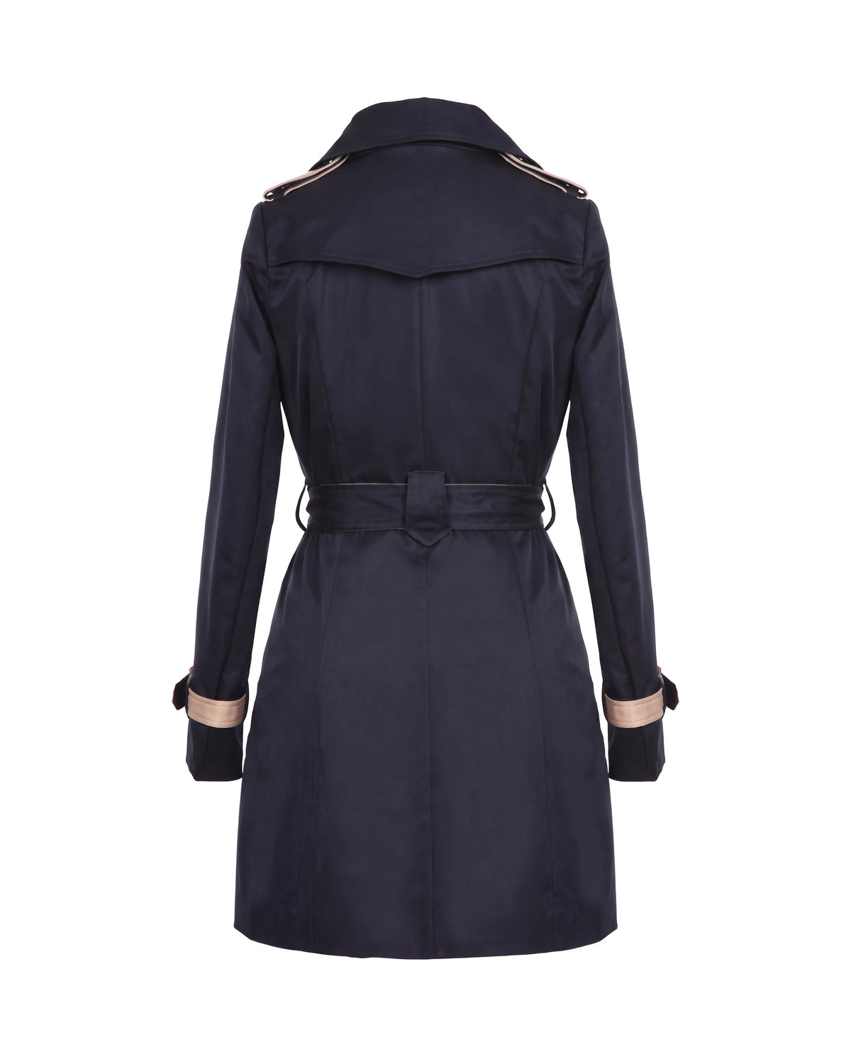 Women's Contrast-Trim Double-Breasted Trench Coat - Bridget - Navy Back View