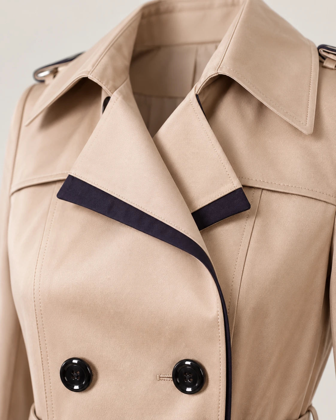 Women's Contrast-Trim Double-Breasted Trench Coat - Bridget - Contrast-Piped Notched Lapel