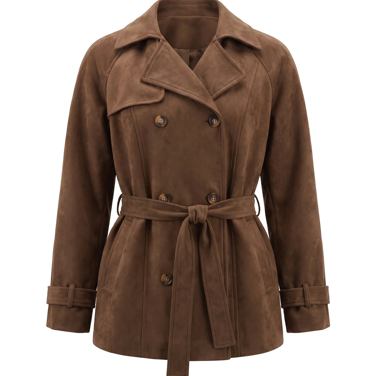 Women's Double-Breasted Cropped Trench Coat - Ashlyn - Brown