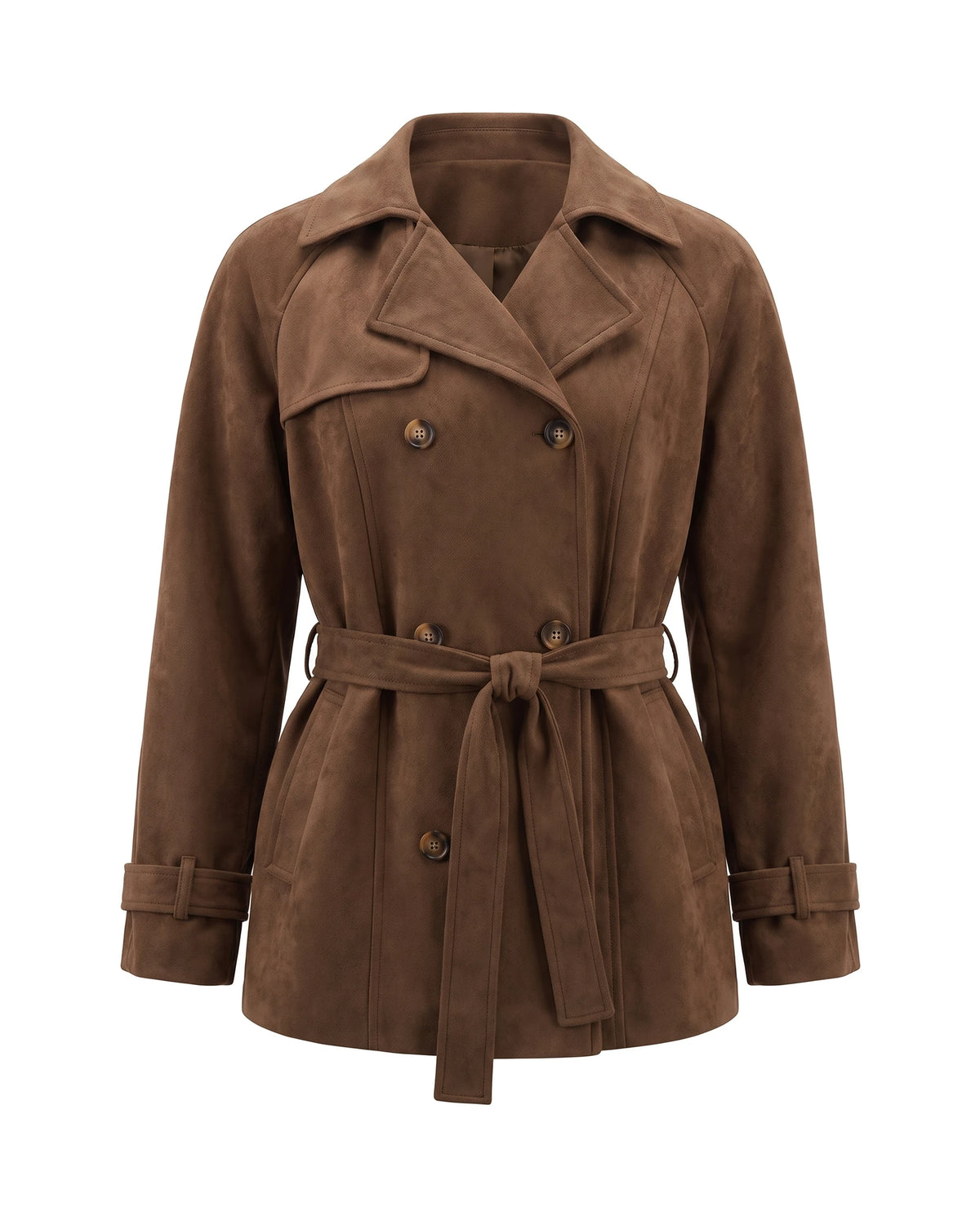Women's Double-Breasted Cropped Trench Coat - Ashlyn - Brown