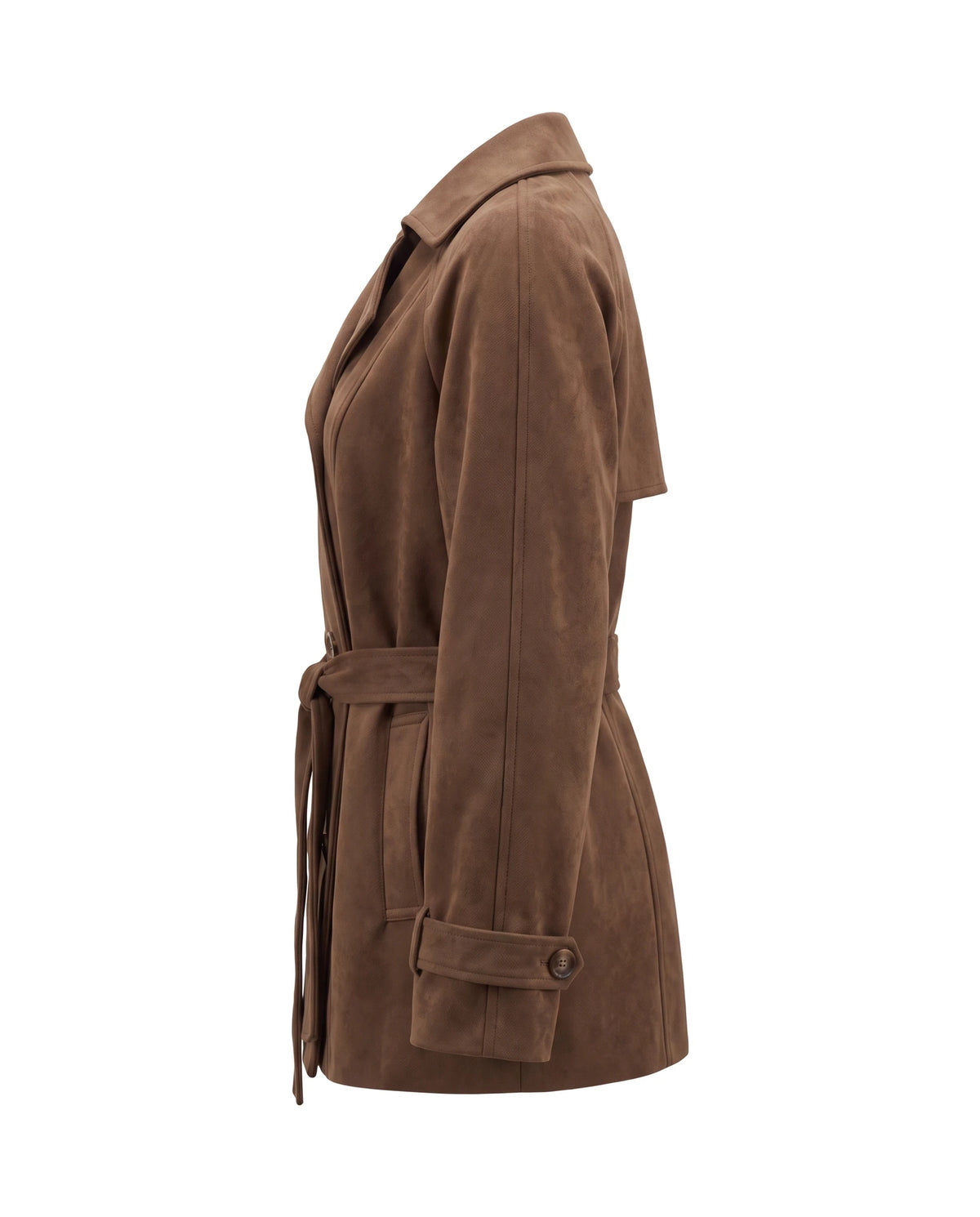Women's Double-Breasted Cropped Trench Coat - Ashlyn - Side View