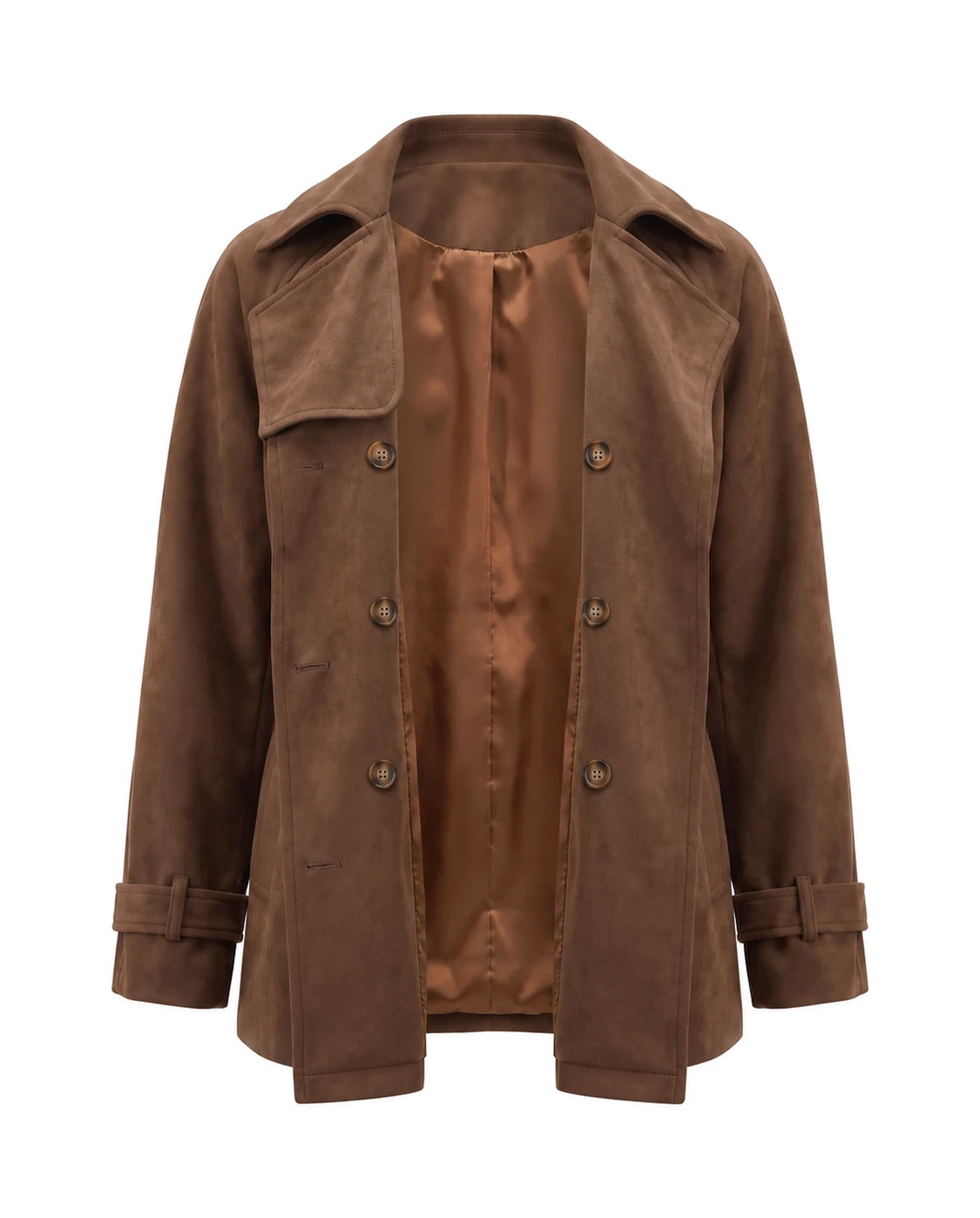Women's Double-Breasted Cropped Trench Coat - Ashlyn - Front View Open