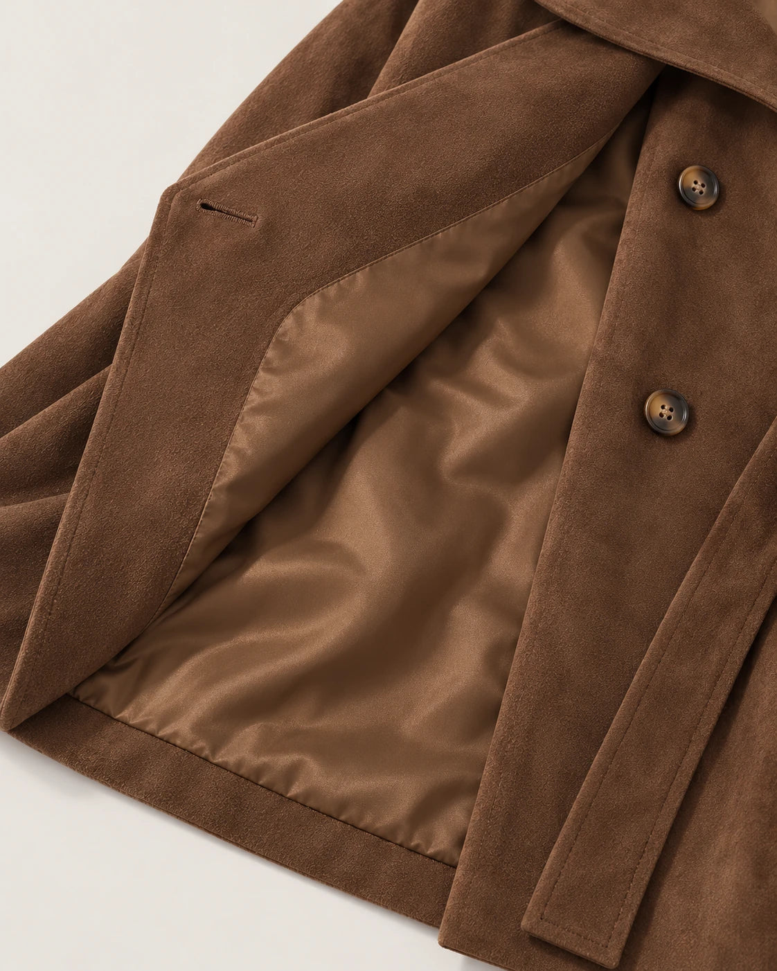 Women's Double-Breasted Cropped Trench Coat - Ashlyn - Satin Lining and Suede Facing