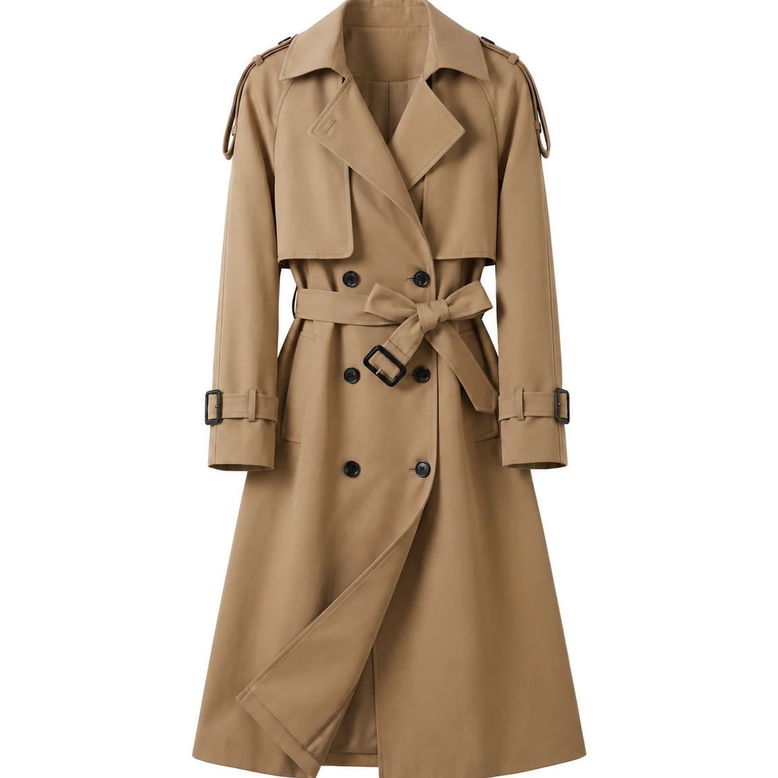 Women's Long Double-Breasted Belted Trench Coat - Francesca - Camel