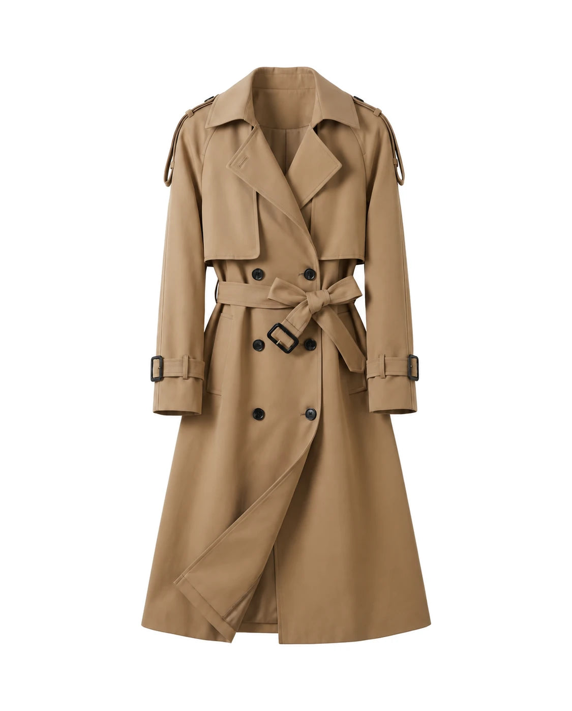 Women's Long Double-Breasted Belted Trench Coat - Francesca - Camel