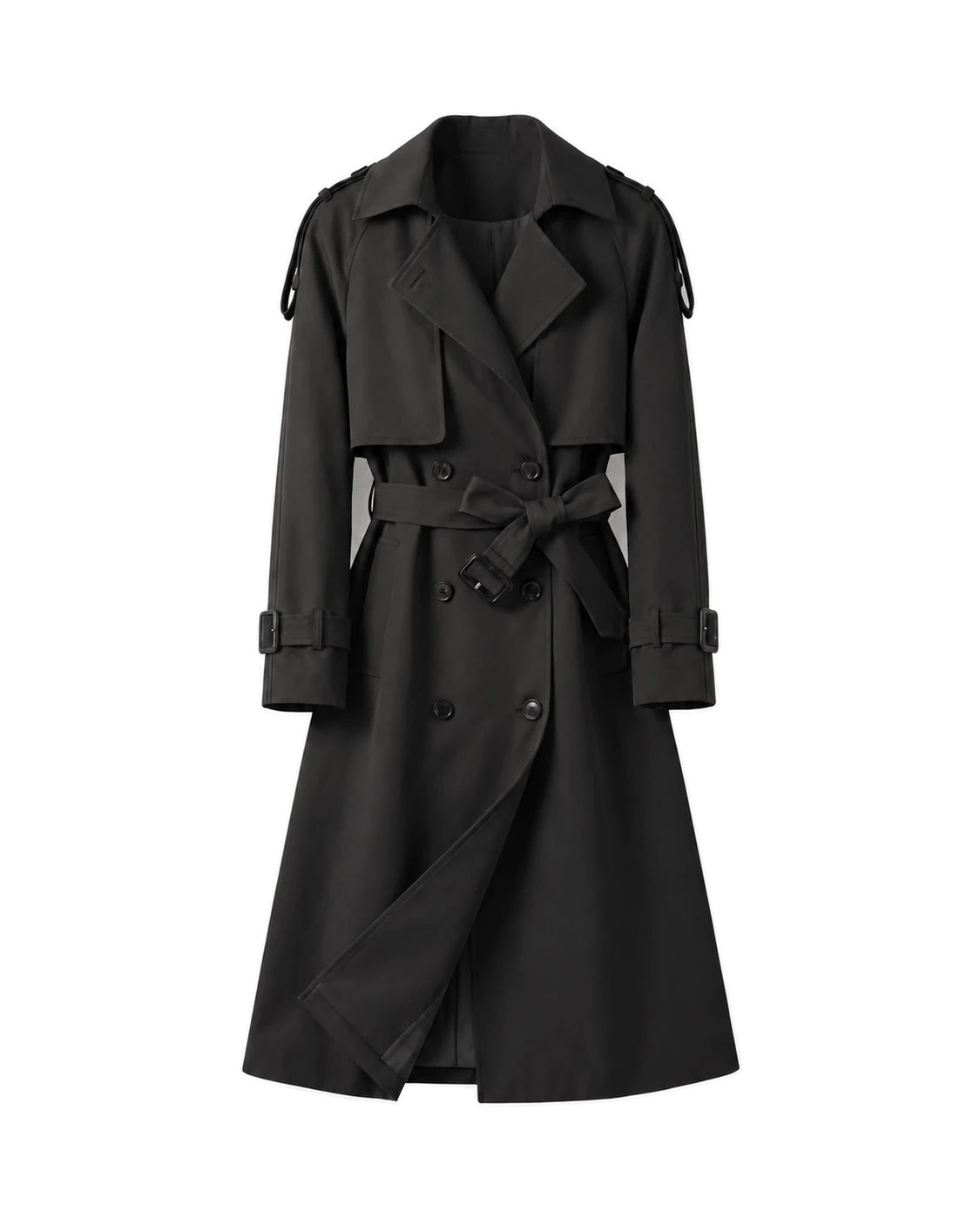 Women's Long Double-Breasted Belted Trench Coat - Francesca - Black