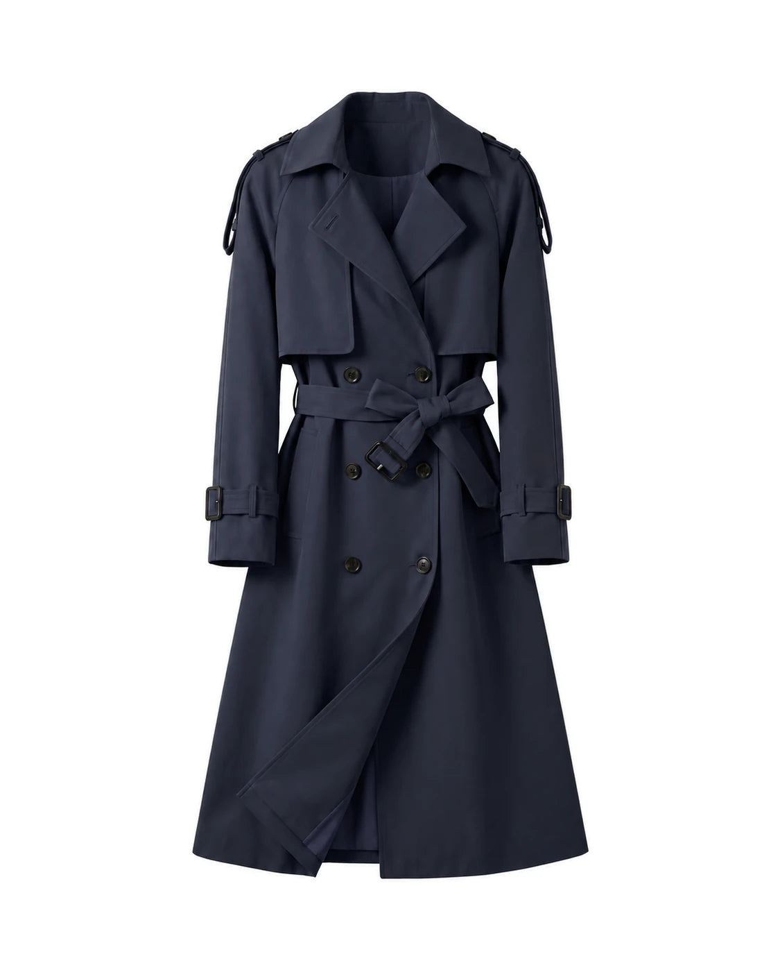 Women's Long Double-Breasted Belted Trench Coat - Francesca - Navy
