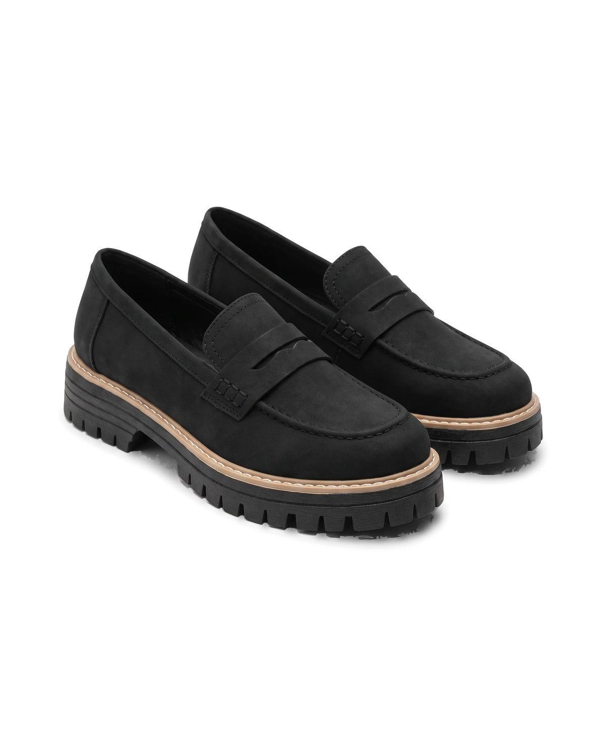 Women's Lug-Sole Penny Loafers - Jutta - Black