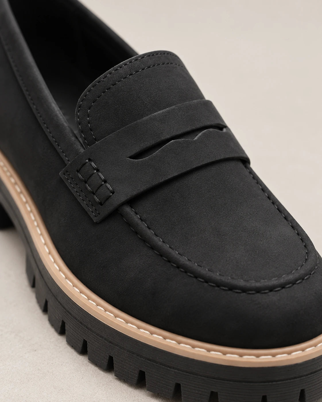 Women's Lug-Sole Penny Loafers - Jutta - Stitched Penny Strap