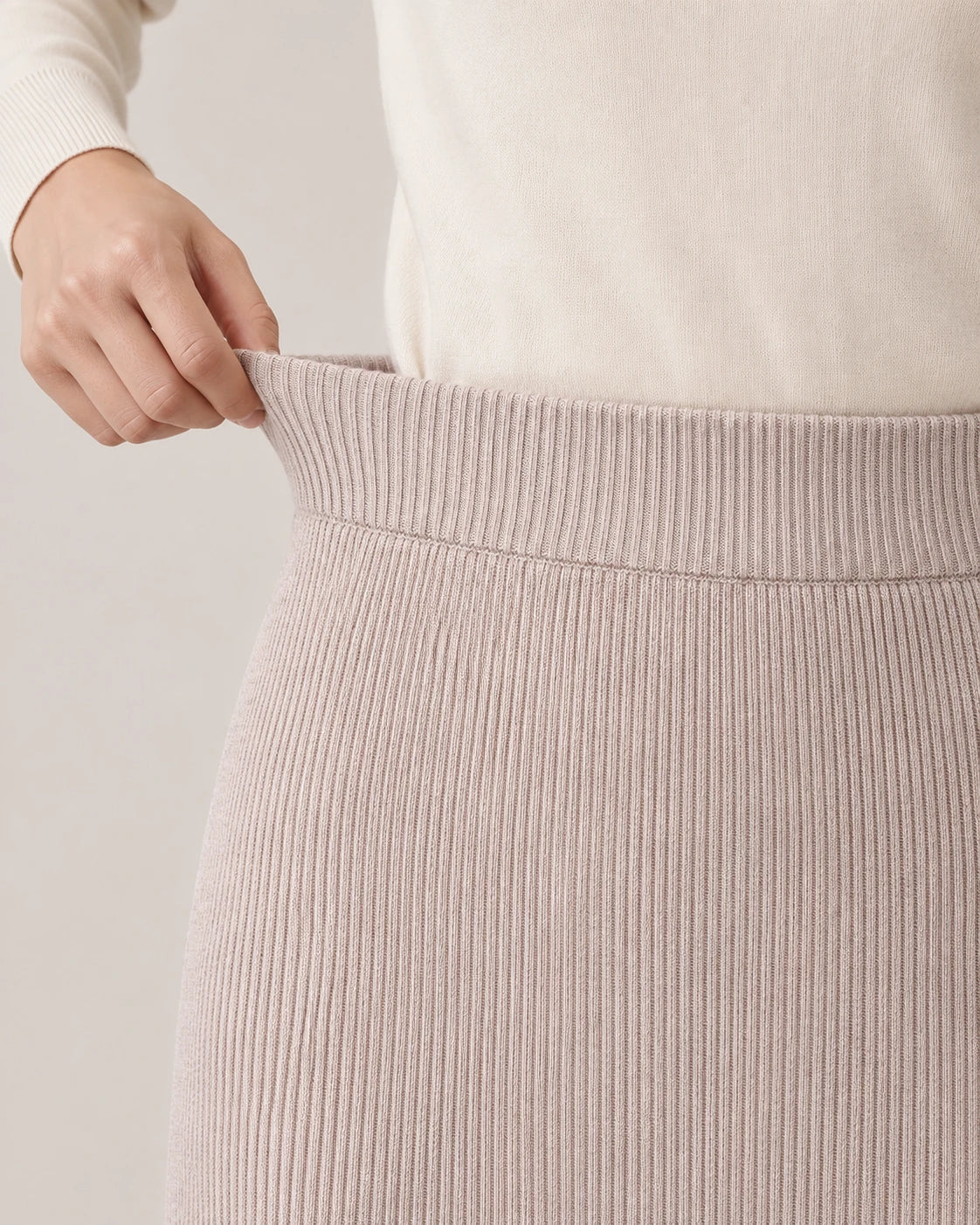 Women's Ribbed Knit Midi Skirt - Beatrice - Stretch Ribbed Waistband