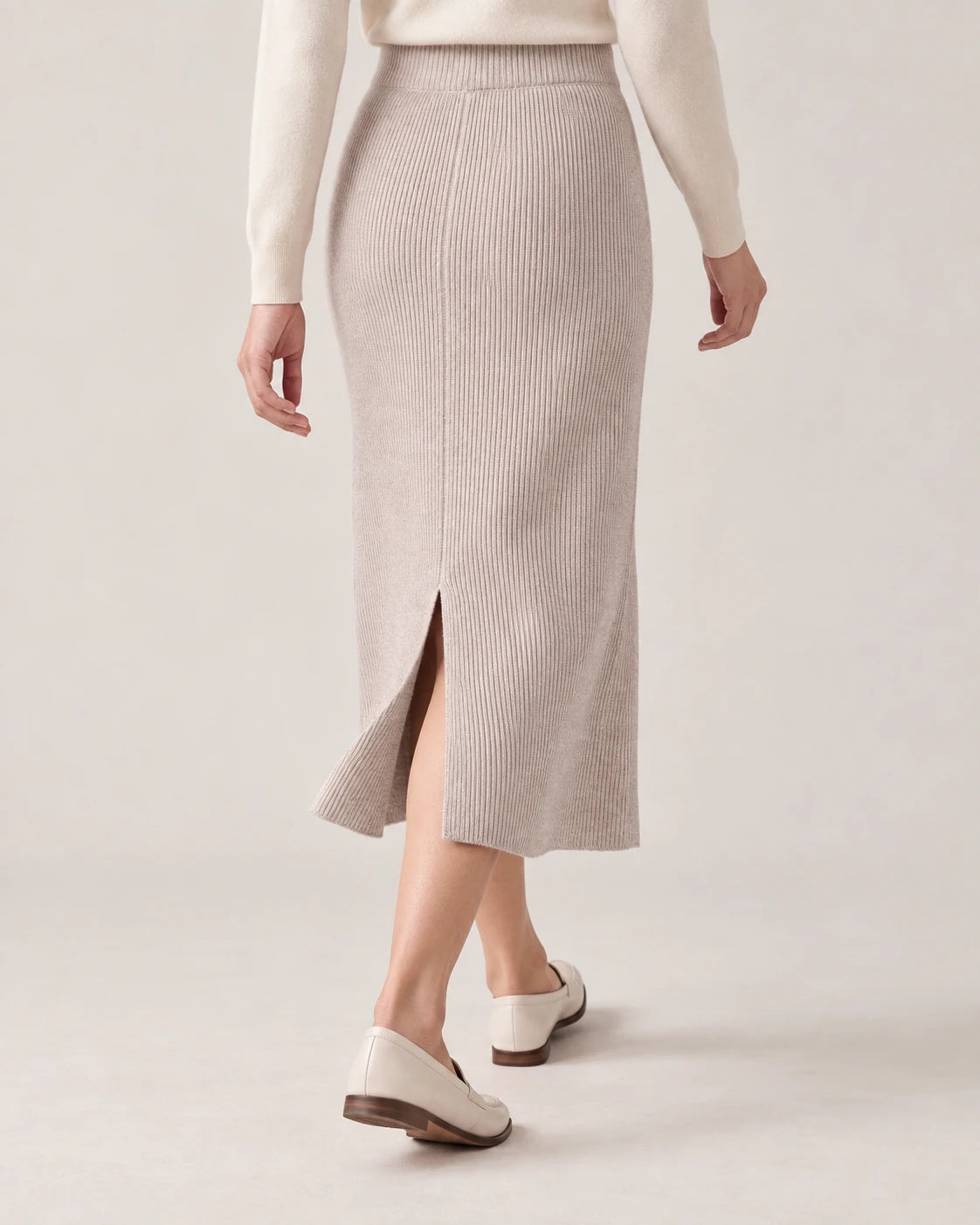 Women's Ribbed Knit Midi Skirt - Beatrice - Back Slit in Motion