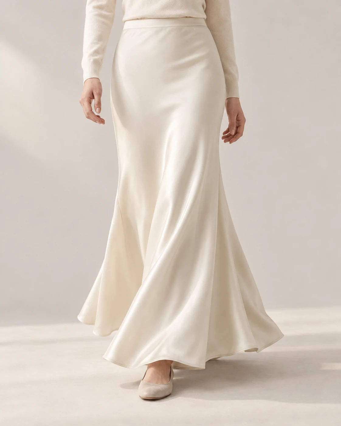 Women's Satin Maxi Skirt - Satin Mermaid Flare in Motion