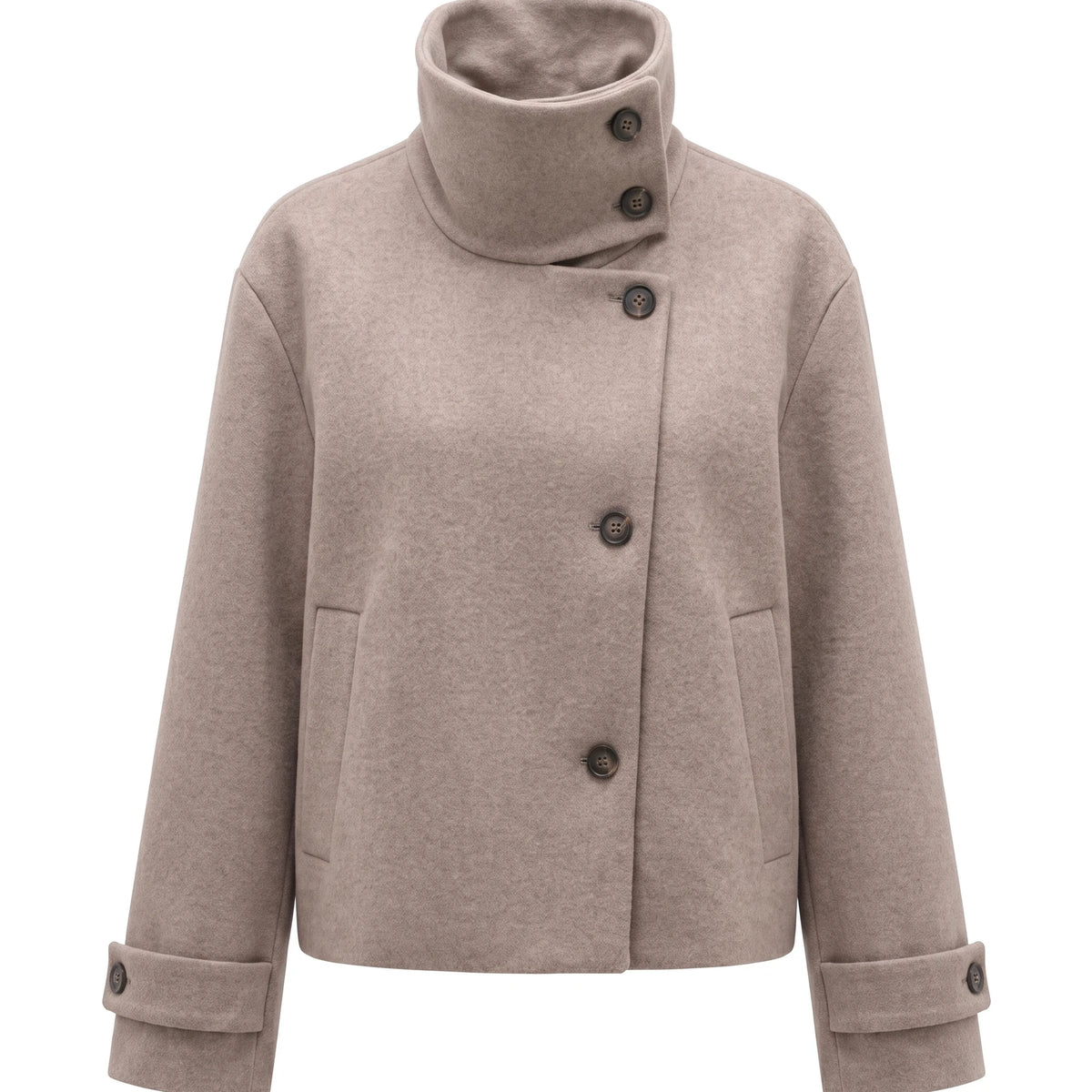 Women's Stand-Collar Cropped Coat - Victoria - Taupe
