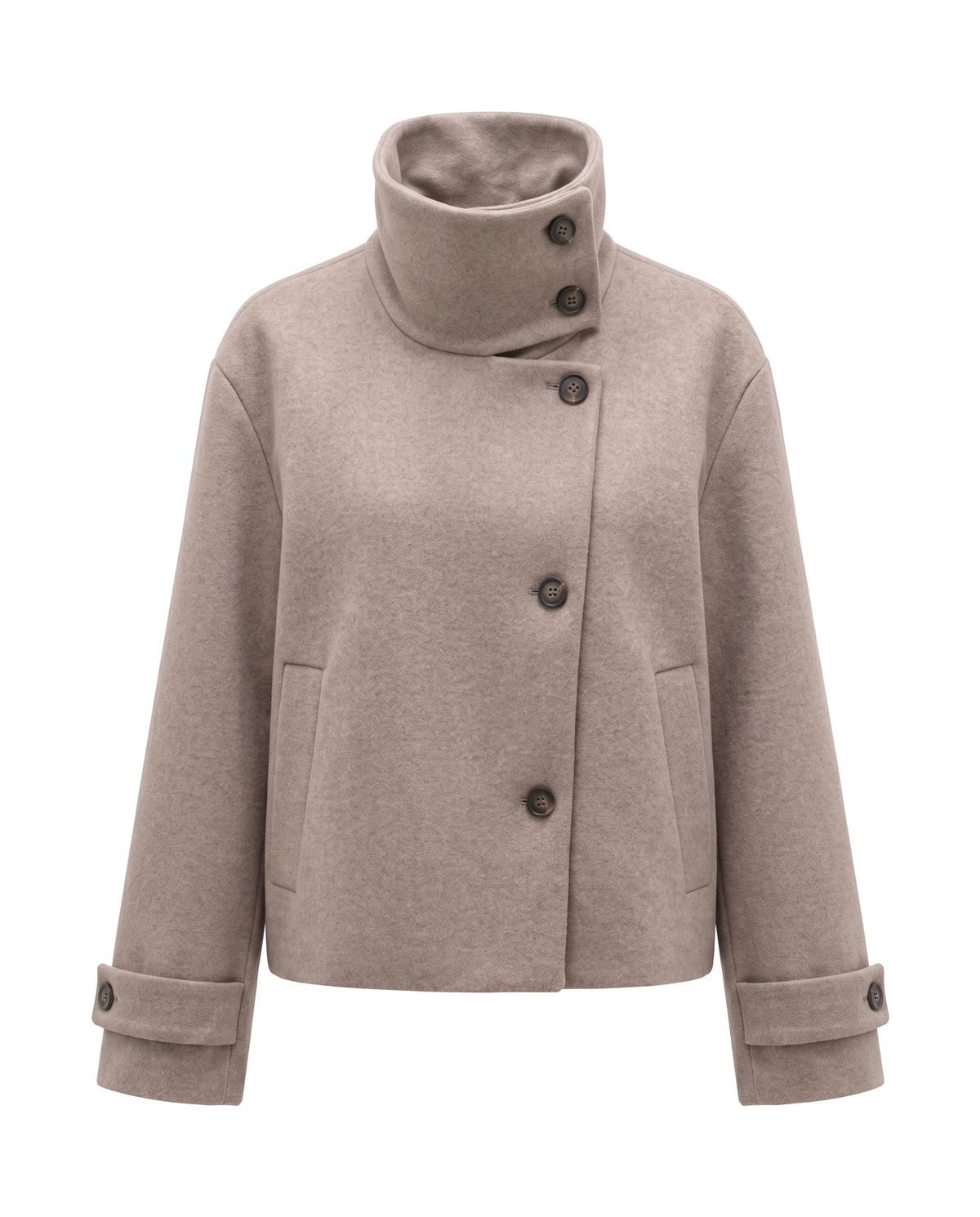 Women's Stand-Collar Cropped Coat - Victoria - Taupe