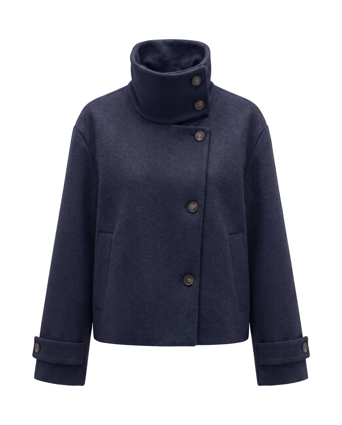 Women's Stand-Collar Cropped Coat - Victoria - Navy
