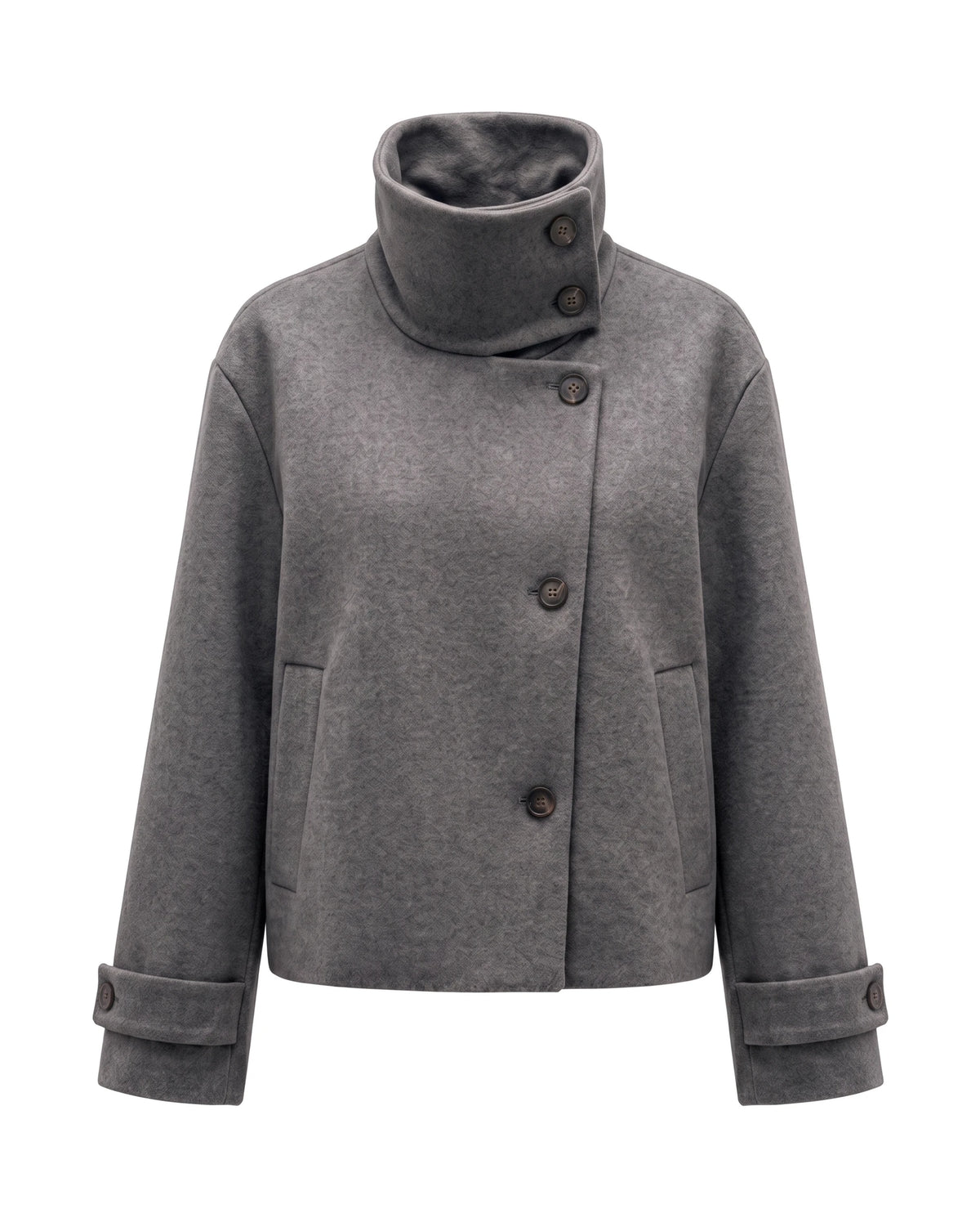 Women's Stand-Collar Cropped Coat - Victoria - Gray