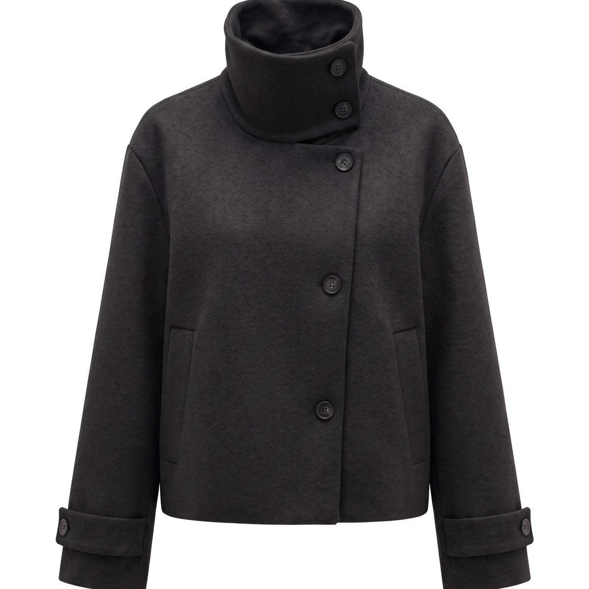 Women's Stand-Collar Cropped Coat - Victoria - Black