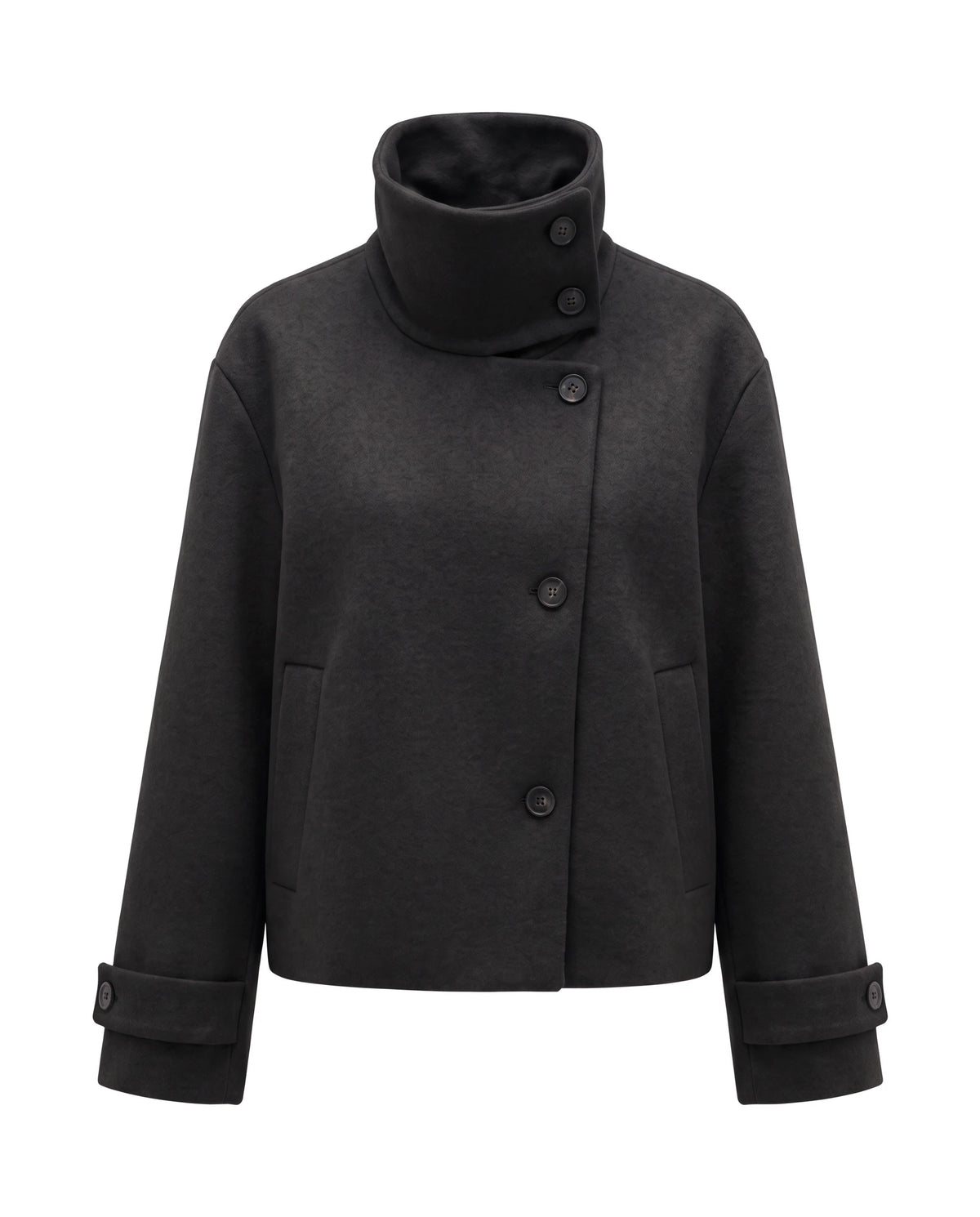Women's Stand-Collar Cropped Coat - Victoria - Black