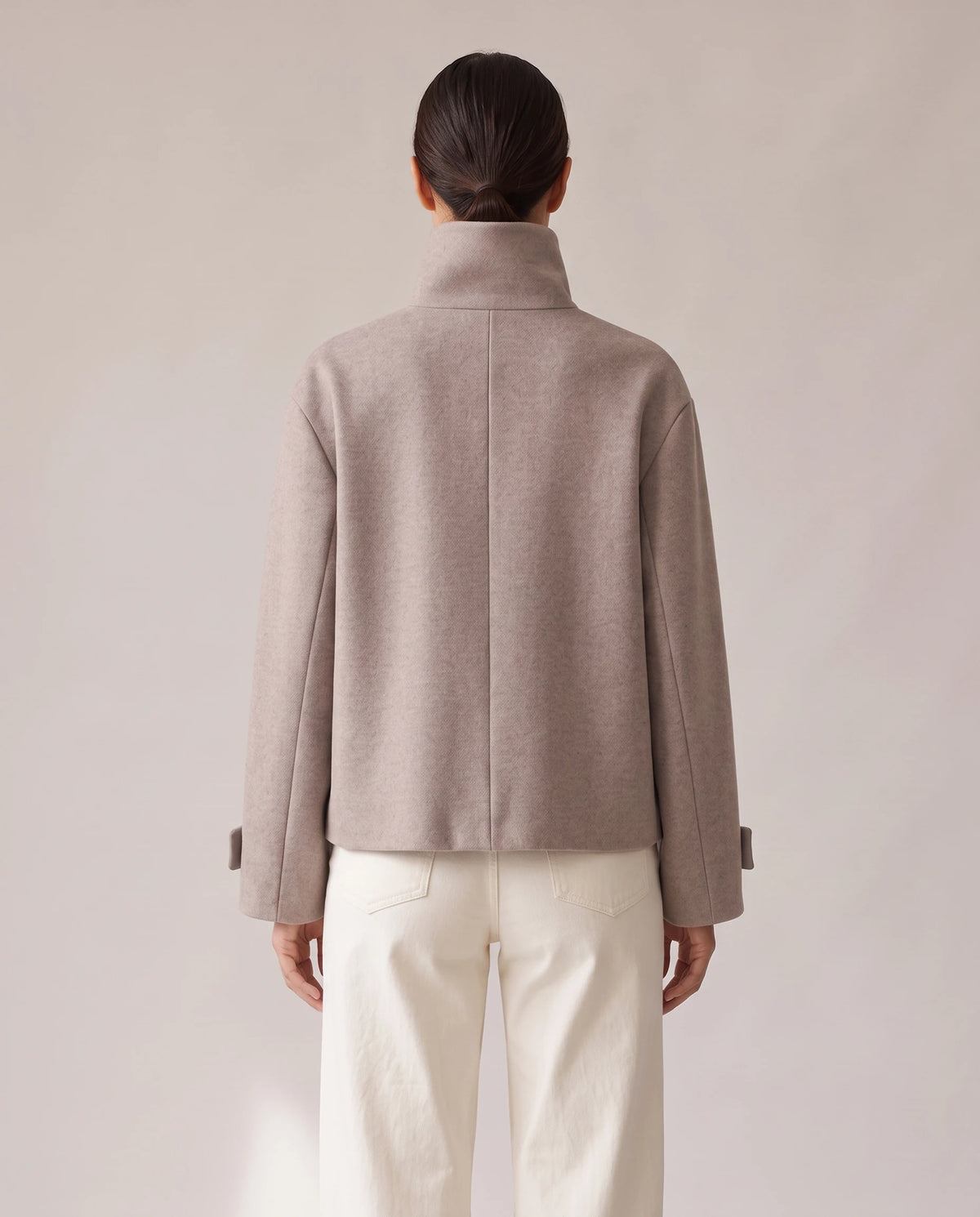 Women's Stand-Collar Cropped Coat - Victoria - Model Back View