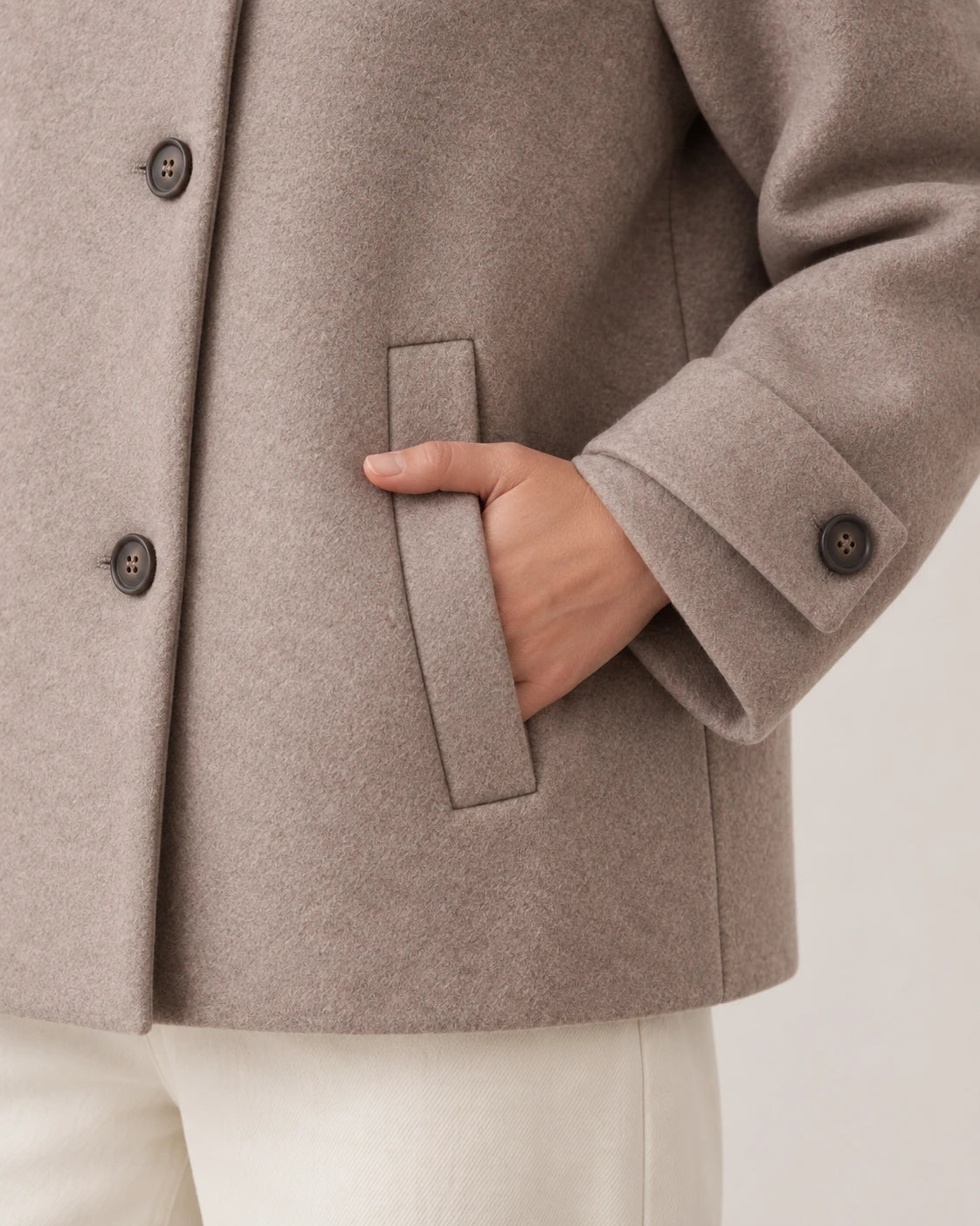Women's Stand-Collar Cropped Coat - Victoria - Vertical Welt Pocket