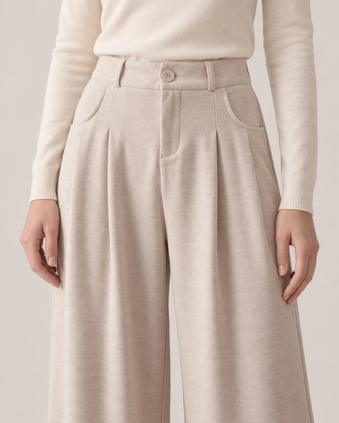 Women's Wide-Leg Pants - Serena - High Waist and Front Pleats