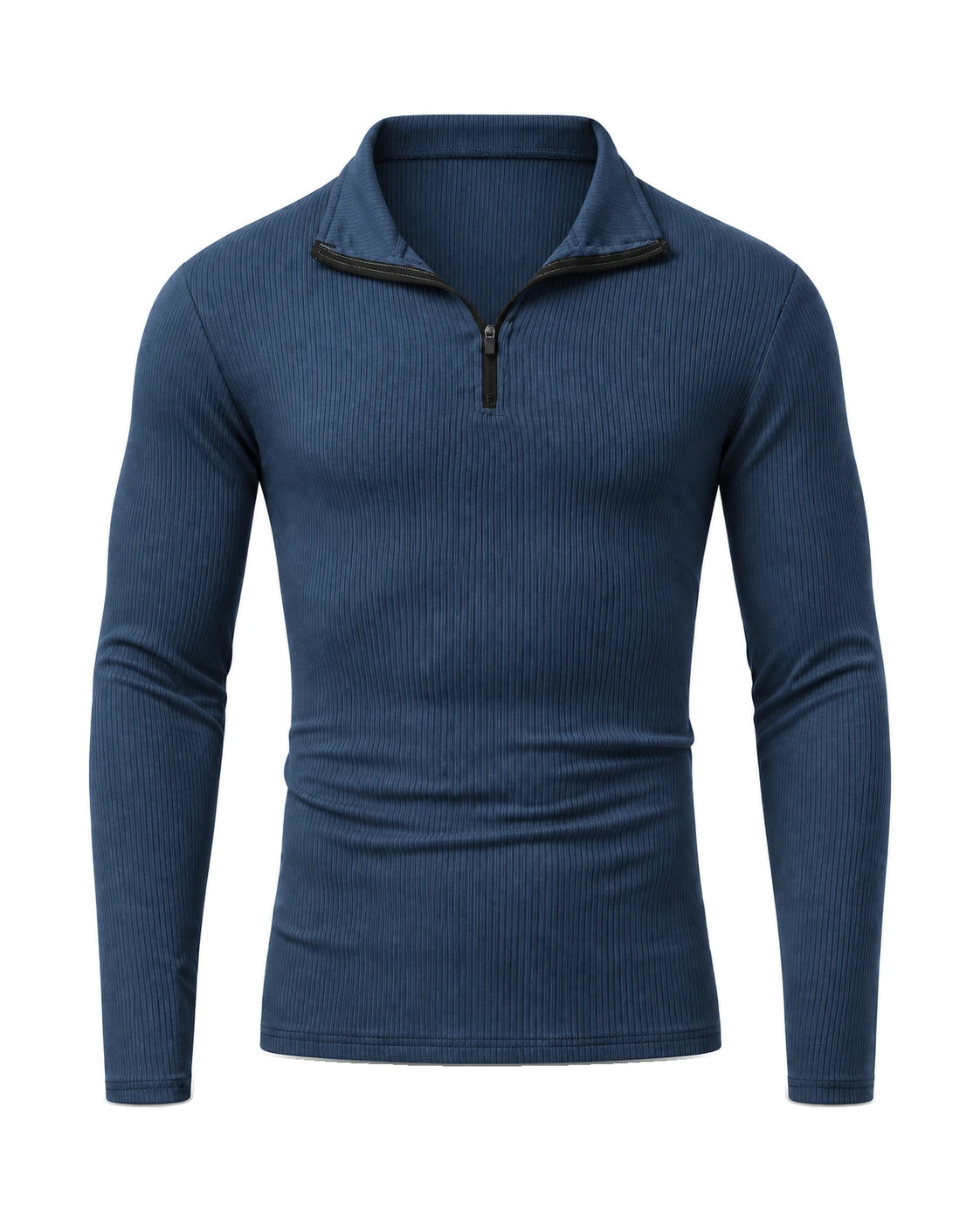 Men's Cotton-Blend Long-Sleeve Zip Polo Shirt - Horace - Navy