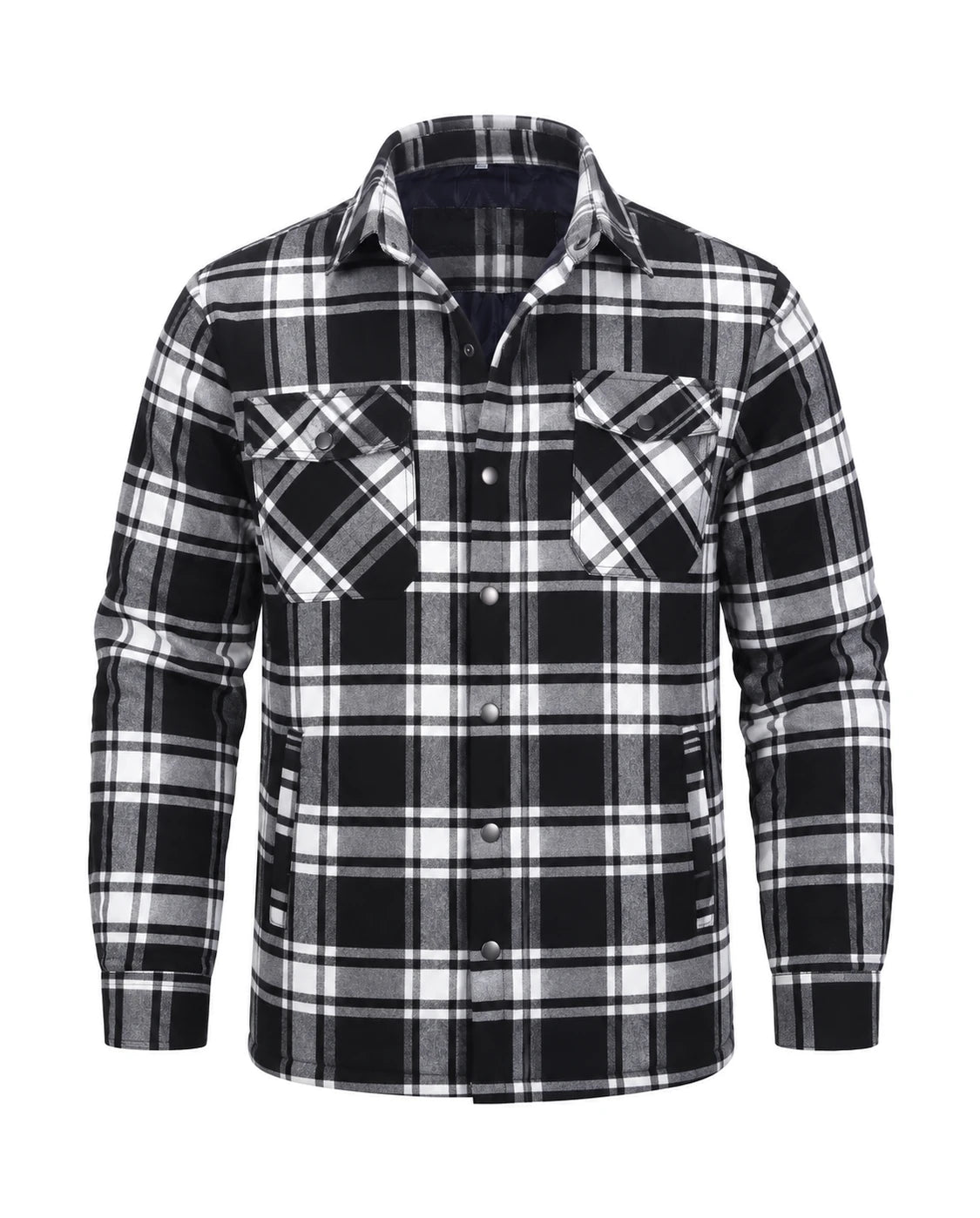 Men's Quilted-Lined Flannel Shirt Jacket - Hollis - Black & White