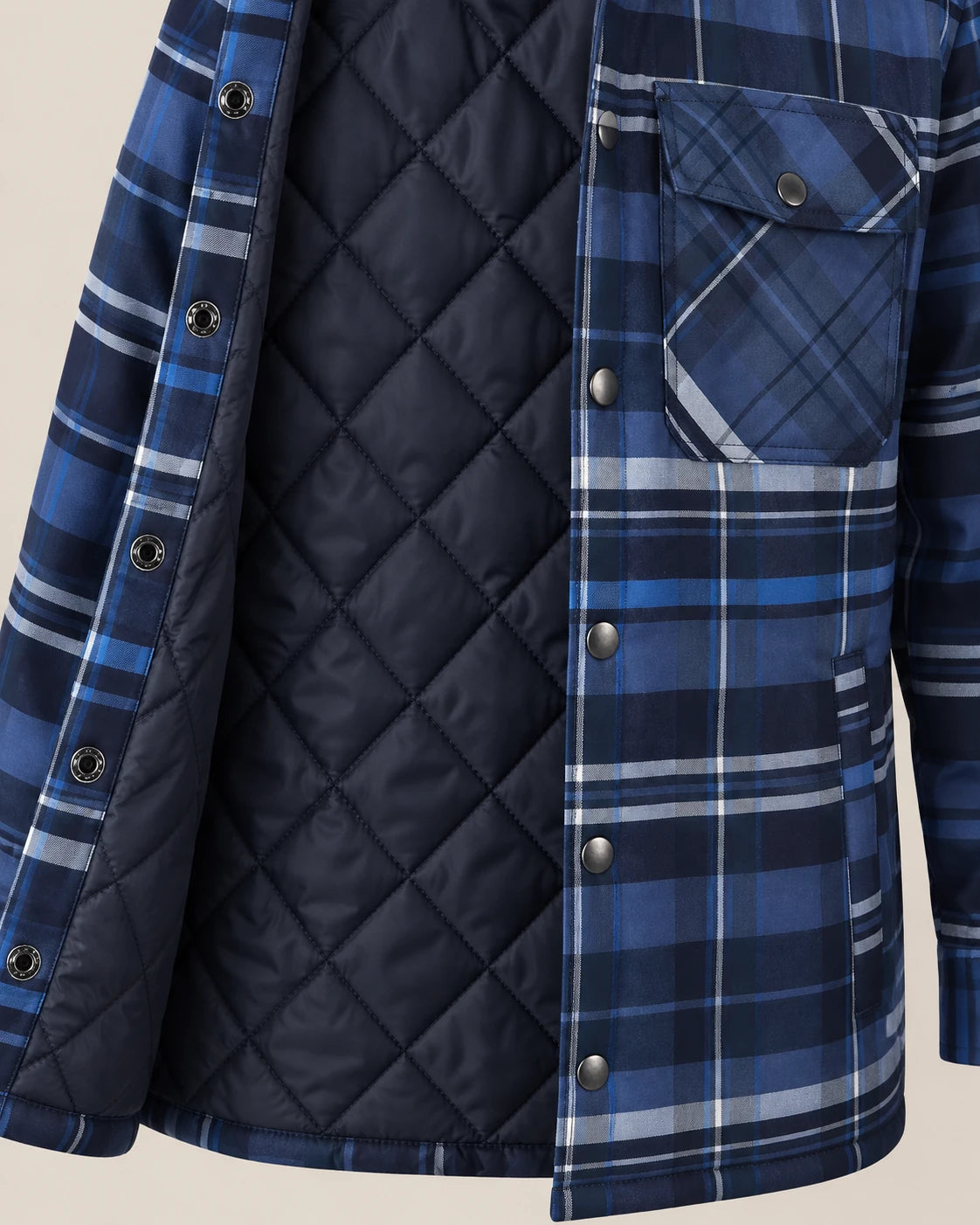 Men's Quilted-Lined Flannel Shirt Jacket - Hollis - Quilted Navy Lining