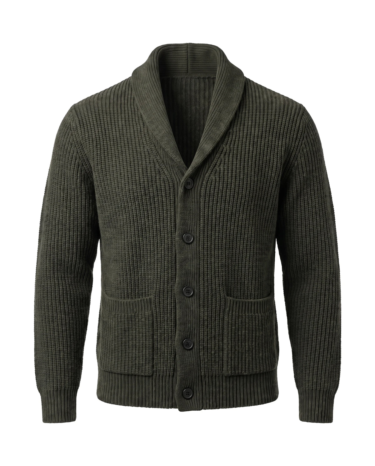 Men's Shawl Collar Button-Front Cardigan - Jermaine - Olive Green