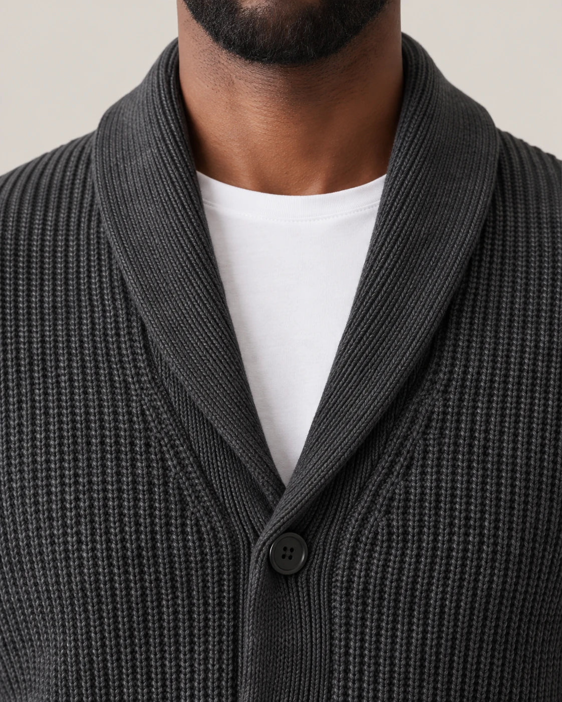 Men's Shawl Collar Button-Front Cardigan - Jermaine - Shawl Collar Worn