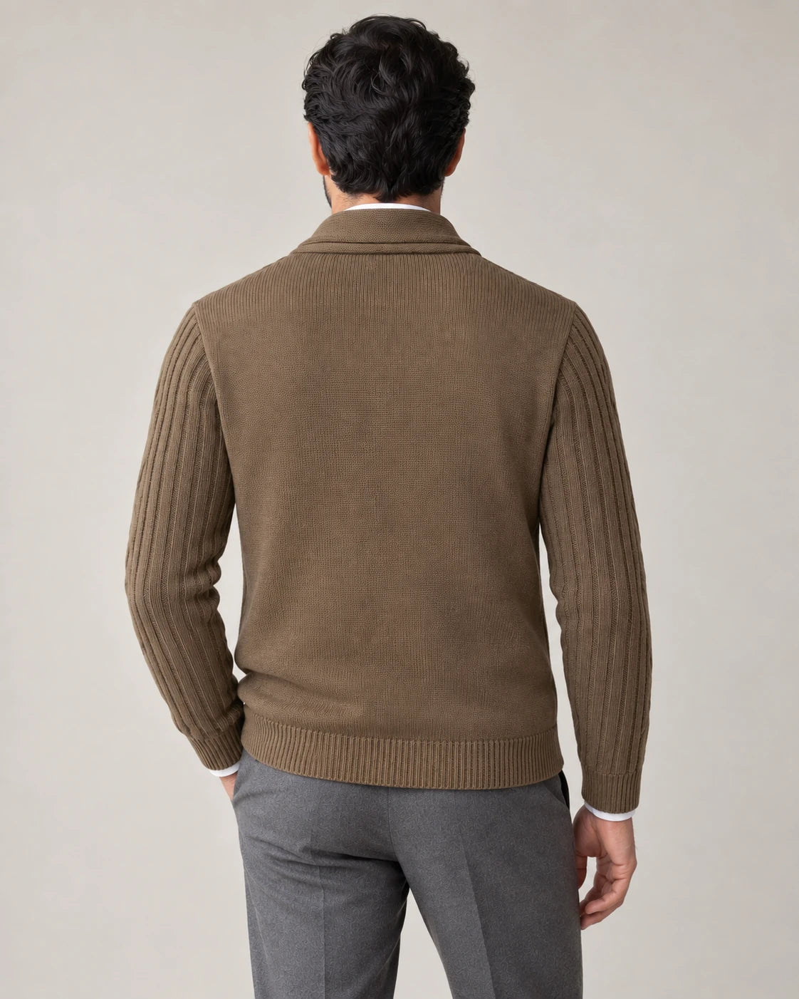 Men's Shawl Collar Knit Cardigan - Jamal - Model Back View