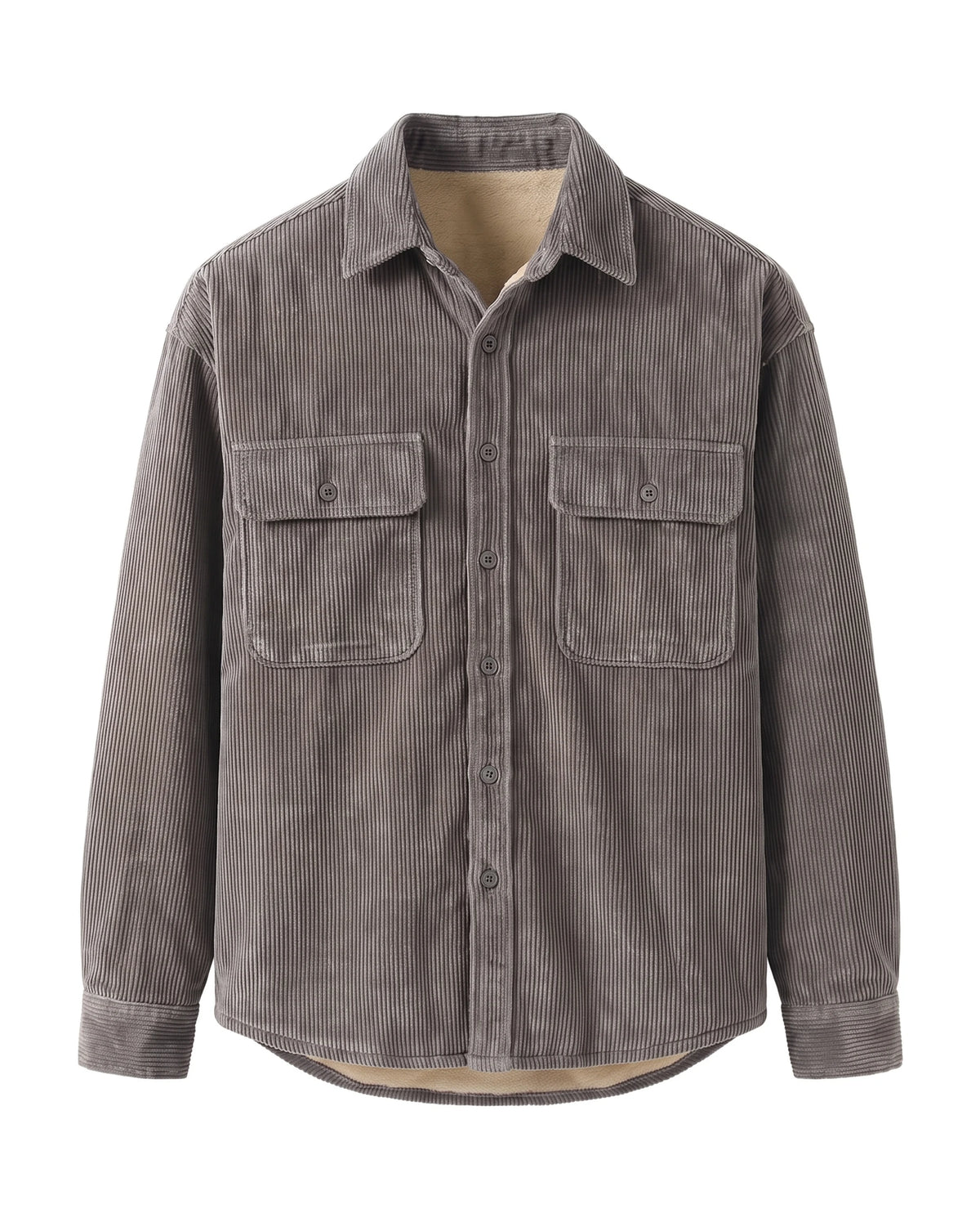 Men's Sherpa-Lined Corduroy Shirt Jacket - Clay - Gray
