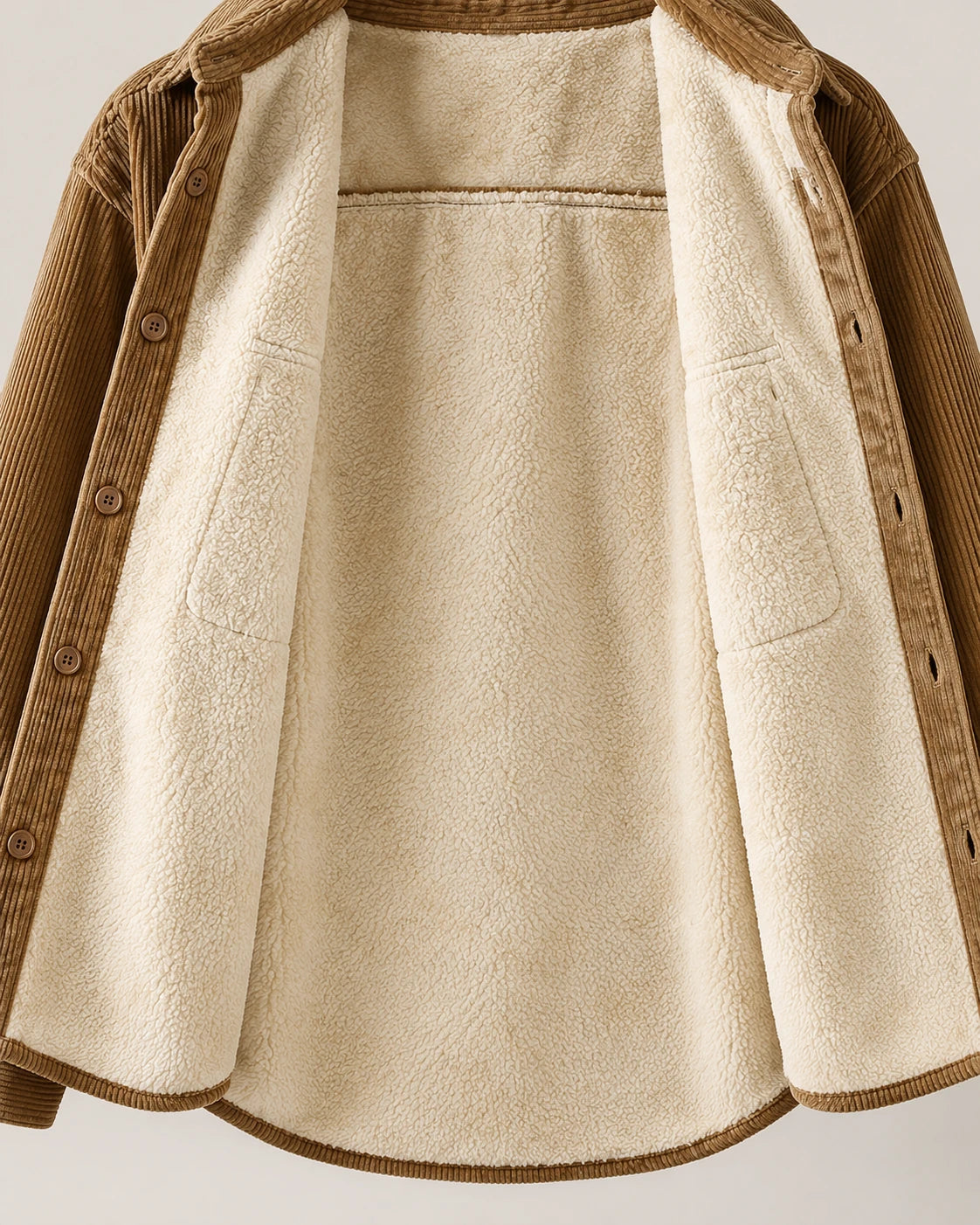 Men's Sherpa-Lined Corduroy Shirt Jacket - Clay - Cream Sherpa Lining