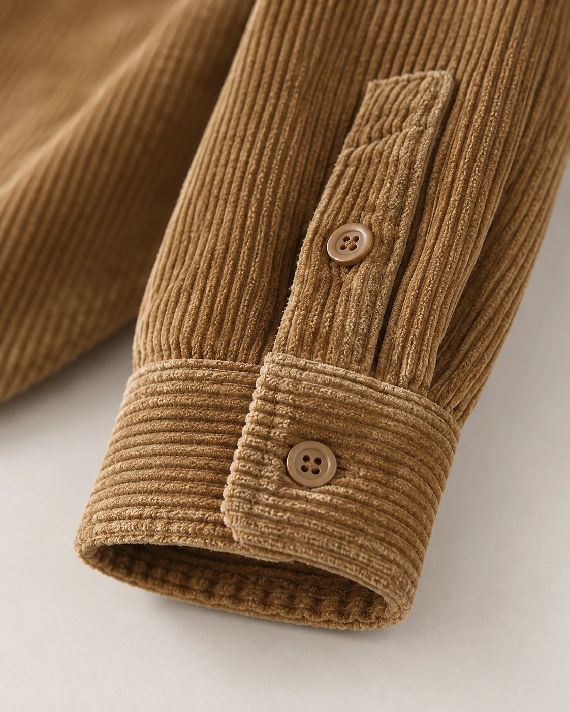 Men's Sherpa-Lined Corduroy Shirt Jacket - Clay - Corduroy Button Cuff